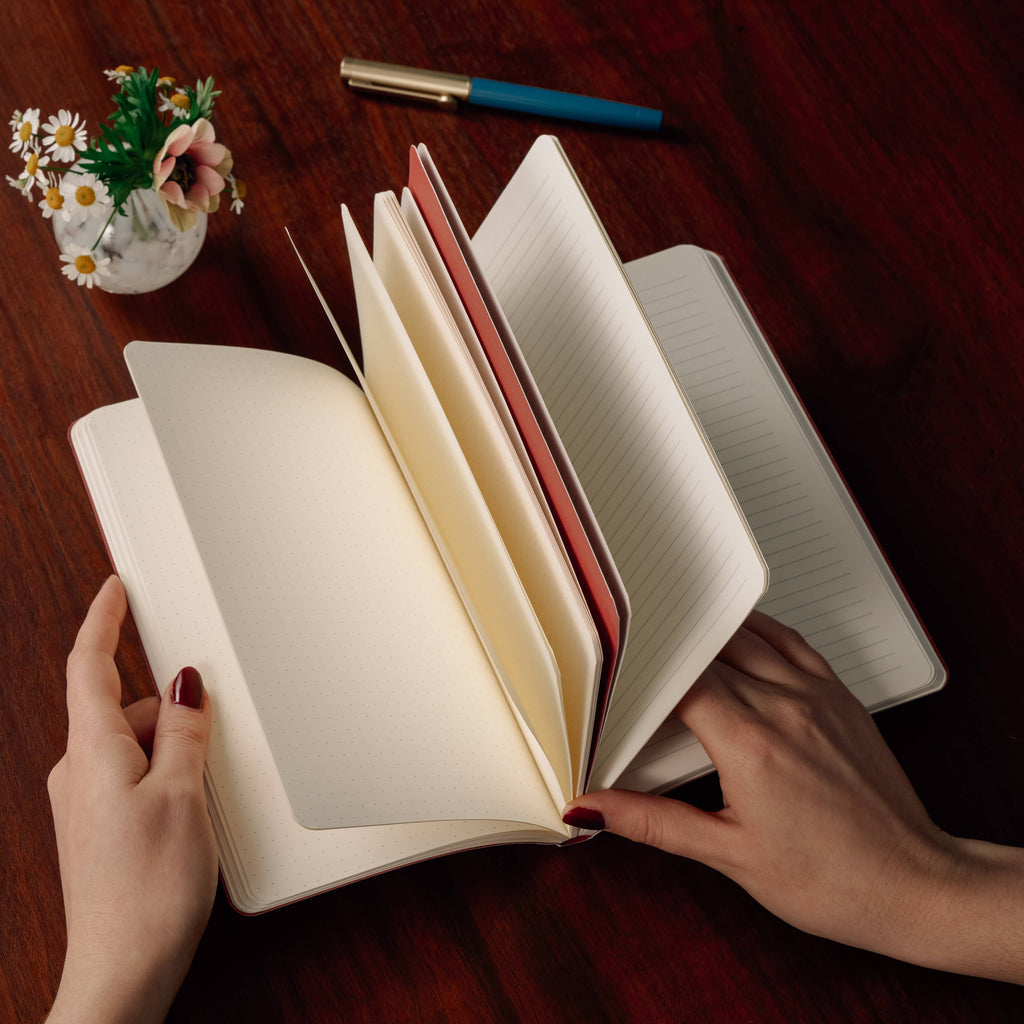 Stepped Lined & Dotted Notebook, A5 Softcover - Pink Waves