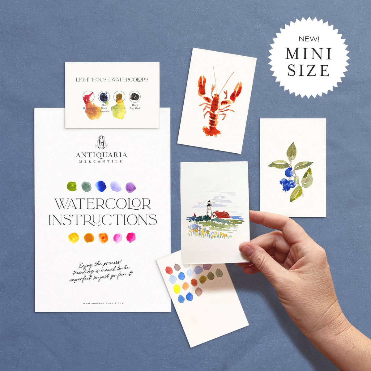 Mini Coastal Watercolor Kit | Lighthouse, Lobster & Blueberry Painting Kit