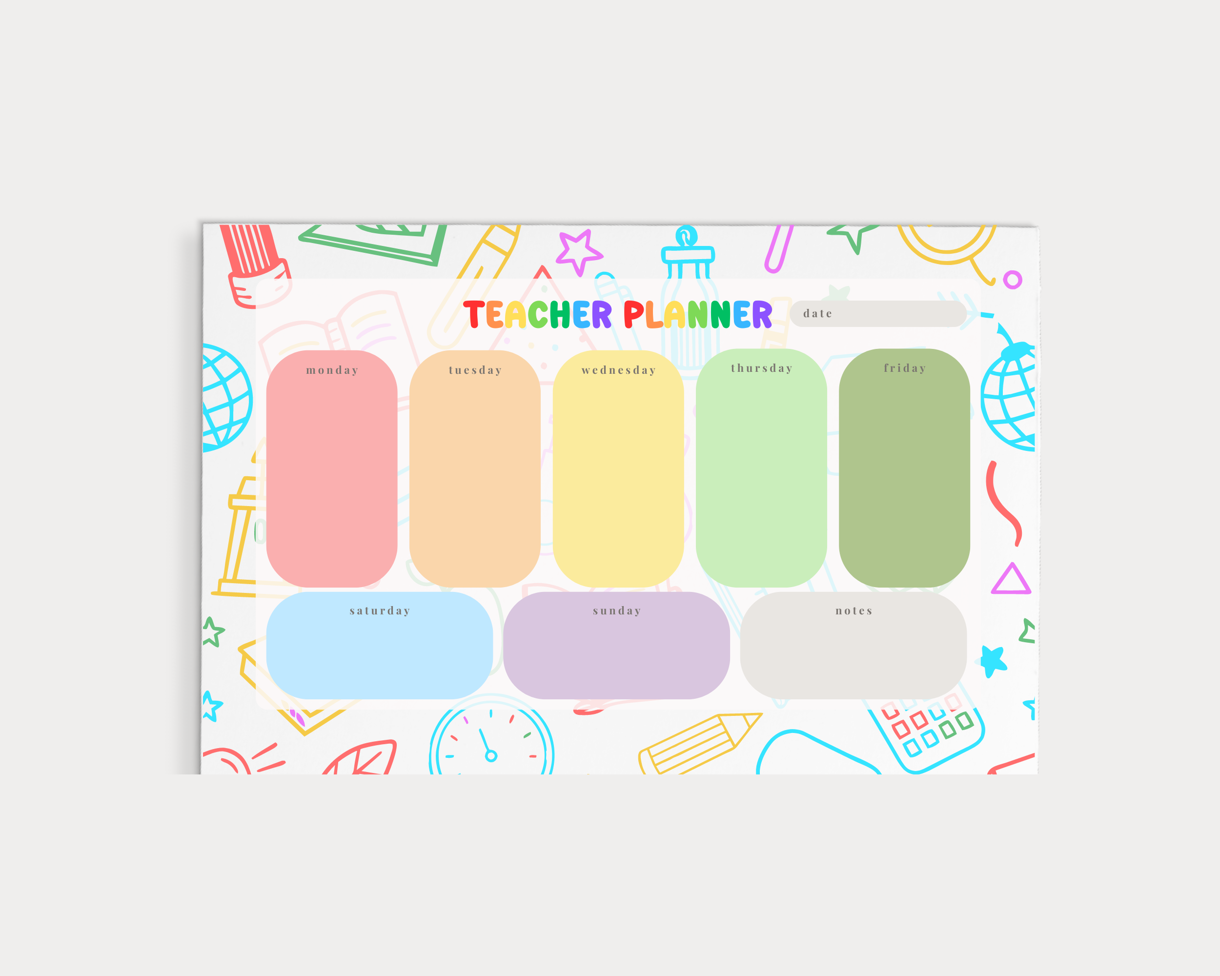 Teacher Rainbow Weekly Planner