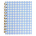 Blue Gingham Spiral Notebook | Hardcover Journal with Gold Coil, 200 Pages, 8x10.5"