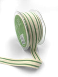 5/8" Woven Cotton Celery Green Double Stripes Ribbon