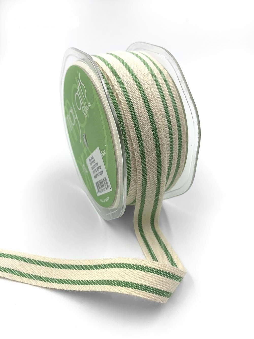 5/8" Woven Cotton Celery Green Double Stripes Ribbon