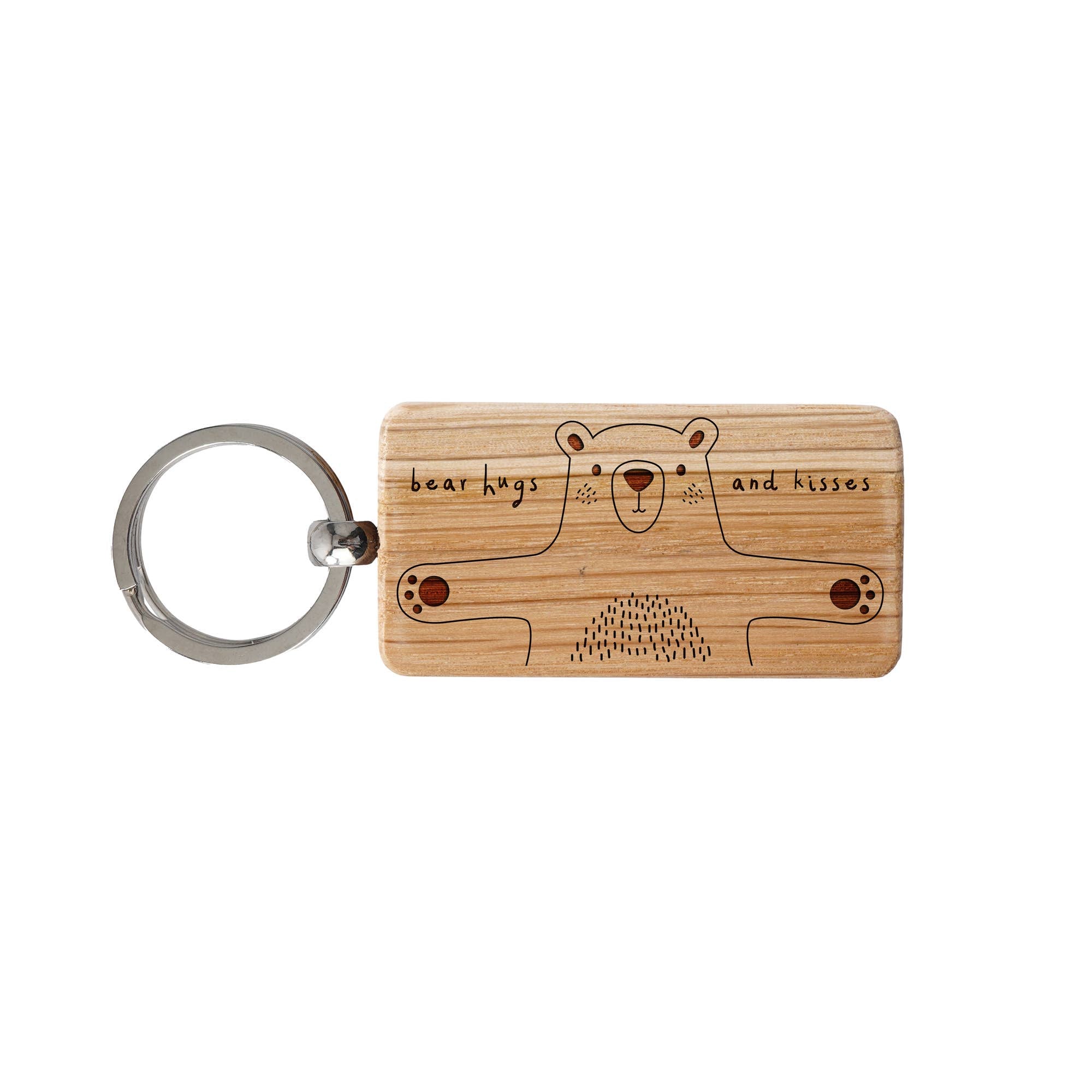 Send With Love 'Bear Hugs And Kisses' Oak Keyring