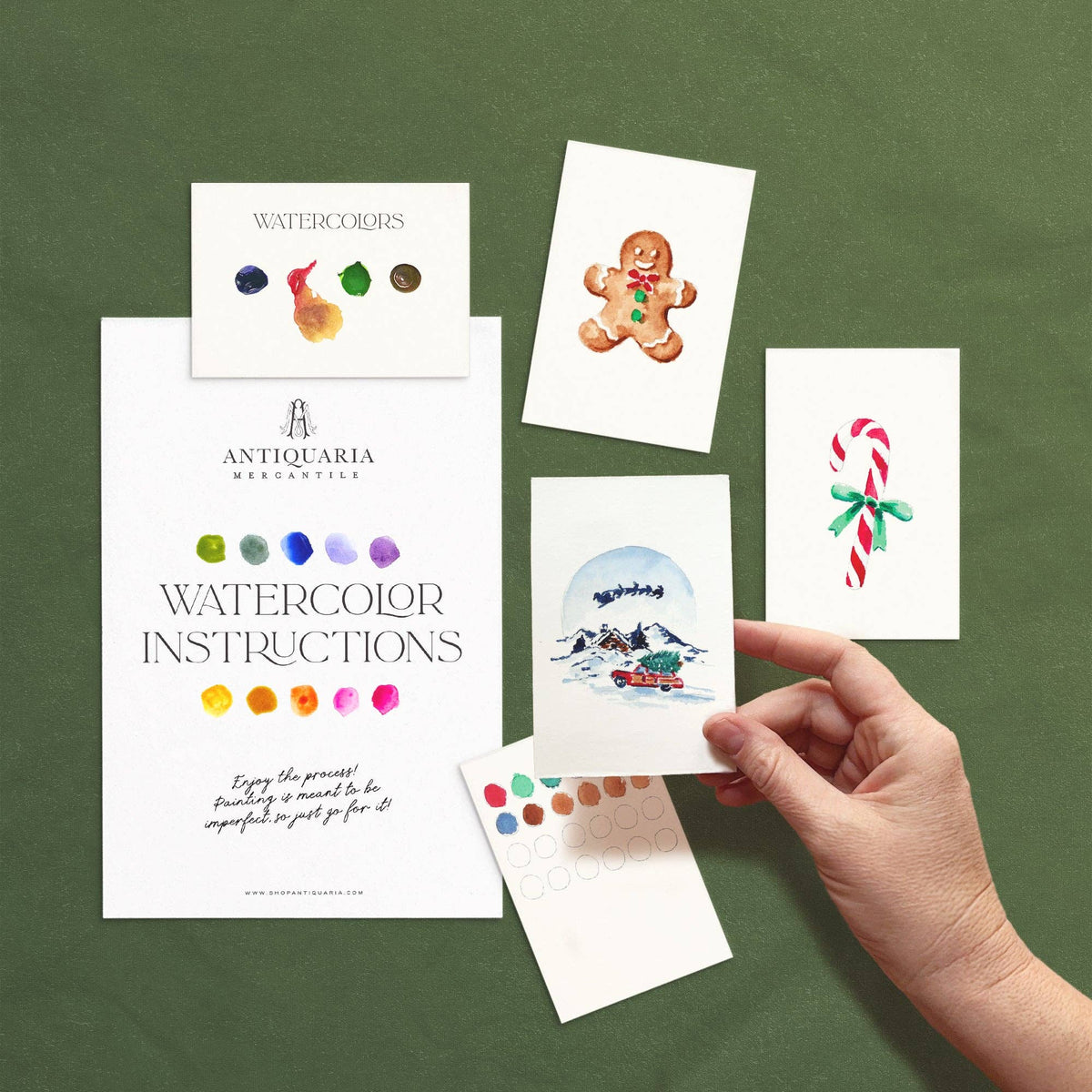 Mini Christmas Watercolor Kit  | Gingerbread, Candy Cane & Snow Globe