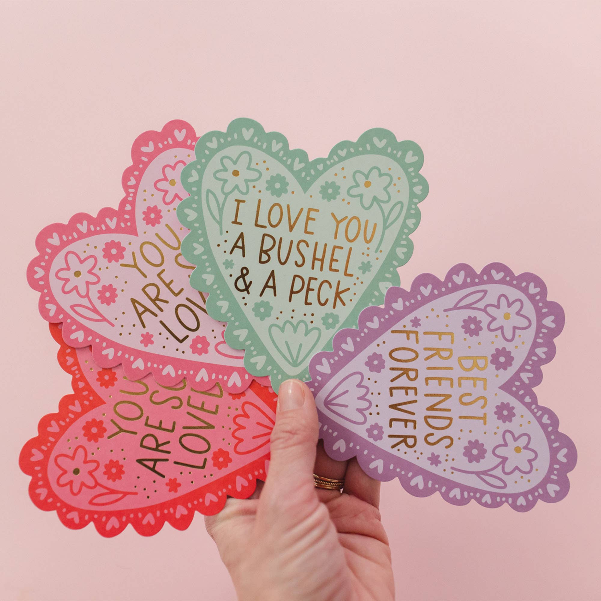 Valentine’s Day Greeting Card Boxed Set – Die-Cut Heart Cards with Gold Foil by Pippi Post