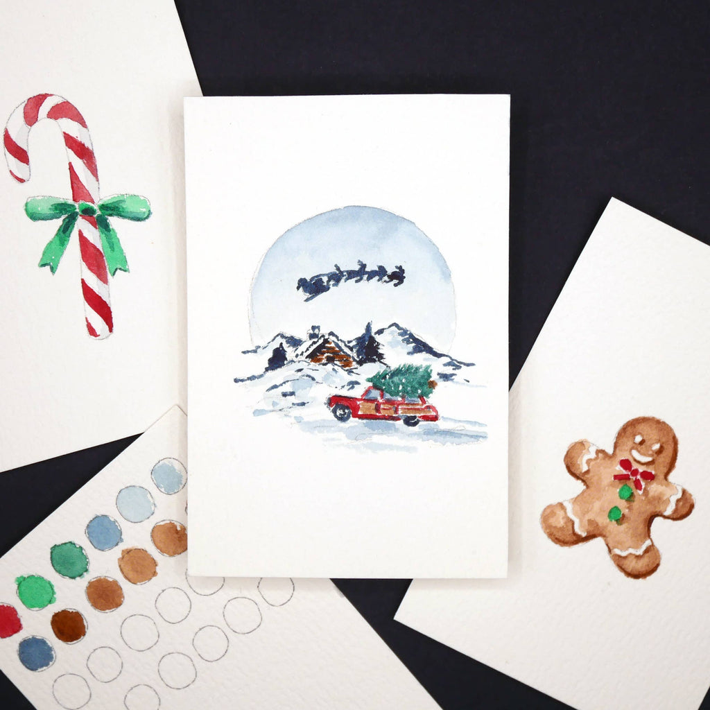 Mini Christmas Watercolor Kit  | Gingerbread, Candy Cane & Snow Globe