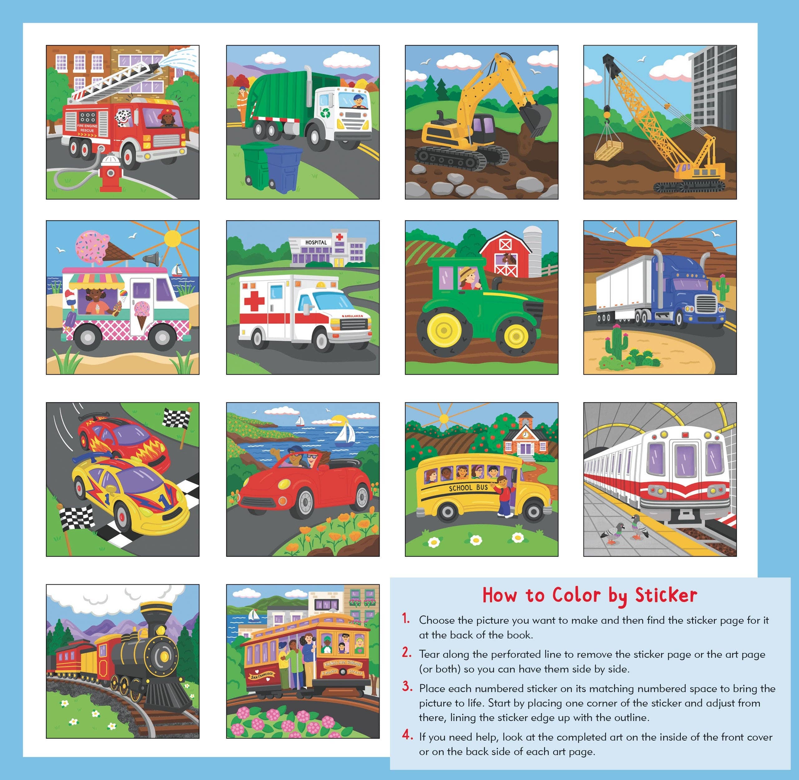 My First Color-By-Sticker Book: Cars, Trucks & Trains | Peter Pauper Press