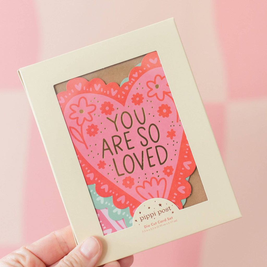 Valentine’s Day Greeting Card Boxed Set – Die-Cut Heart Cards with Gold Foil by Pippi Post