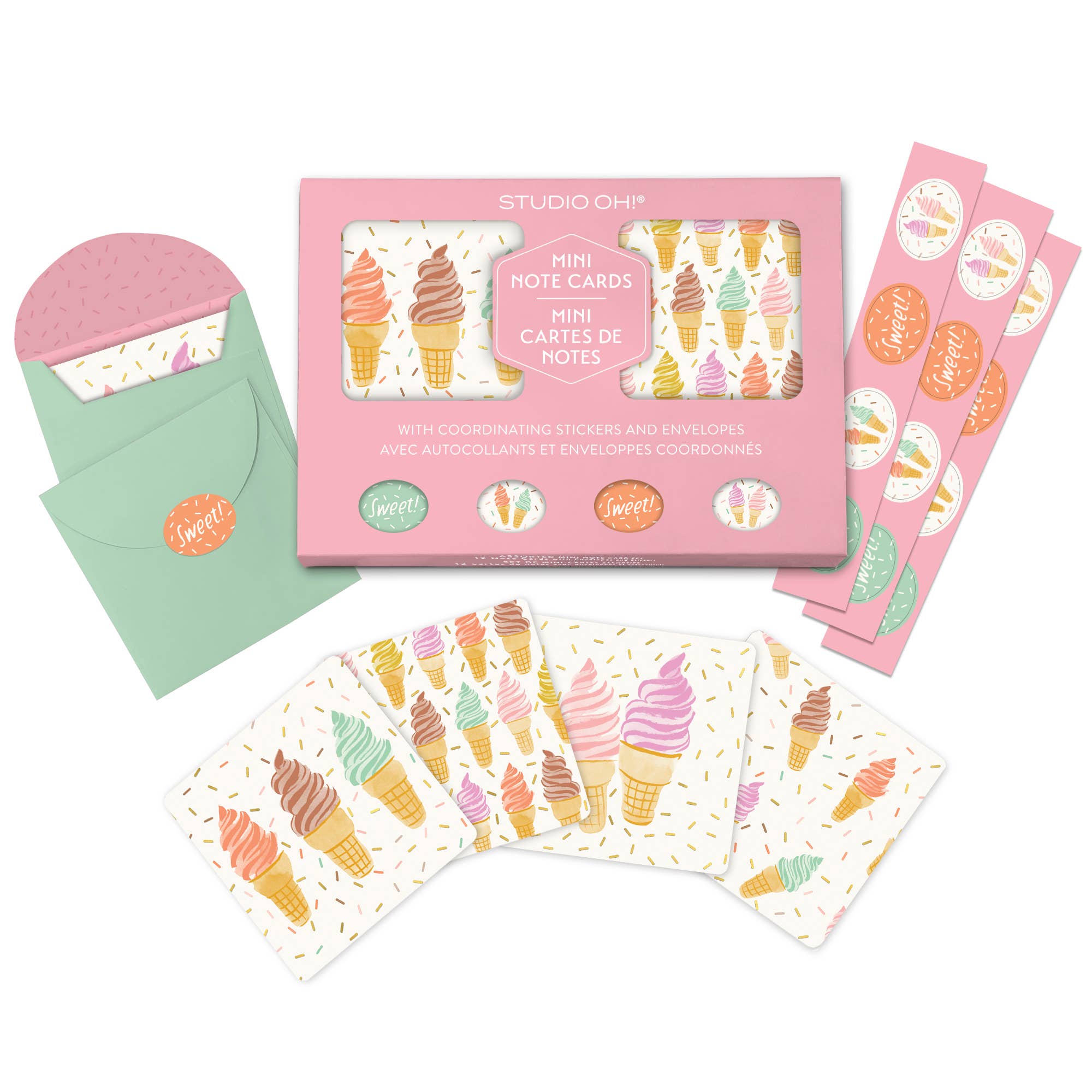 Cool & Creamy Assorted Mini Note Card Set with Stickers by Studio Oh!