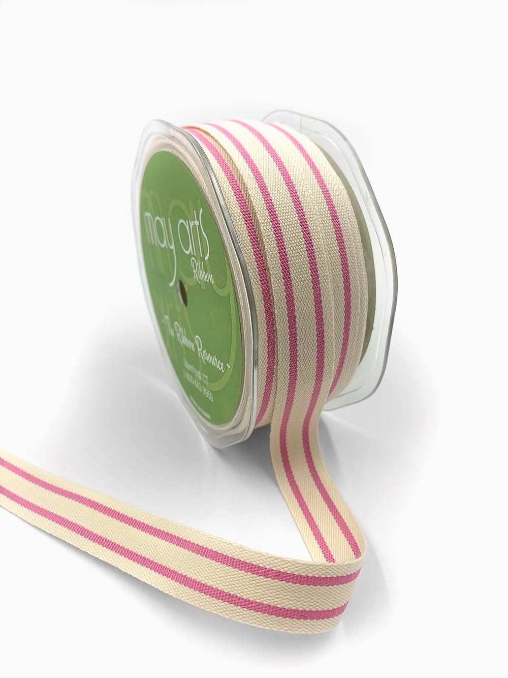 5/8" Woven Cotton Light Pink Double Stripes Ribbon