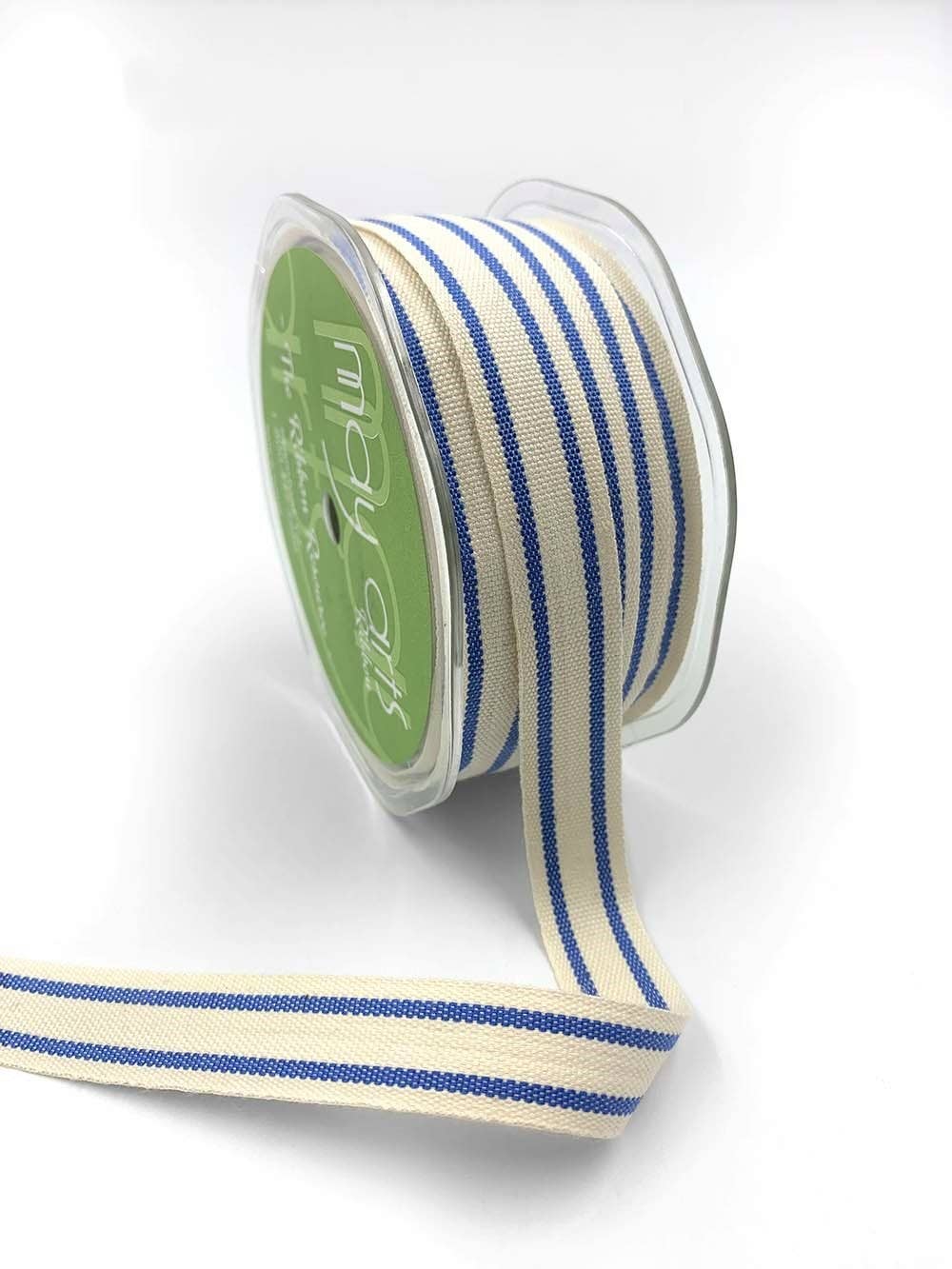 5/8" Woven Cotton Sky Blue Double Stripes Ribbon