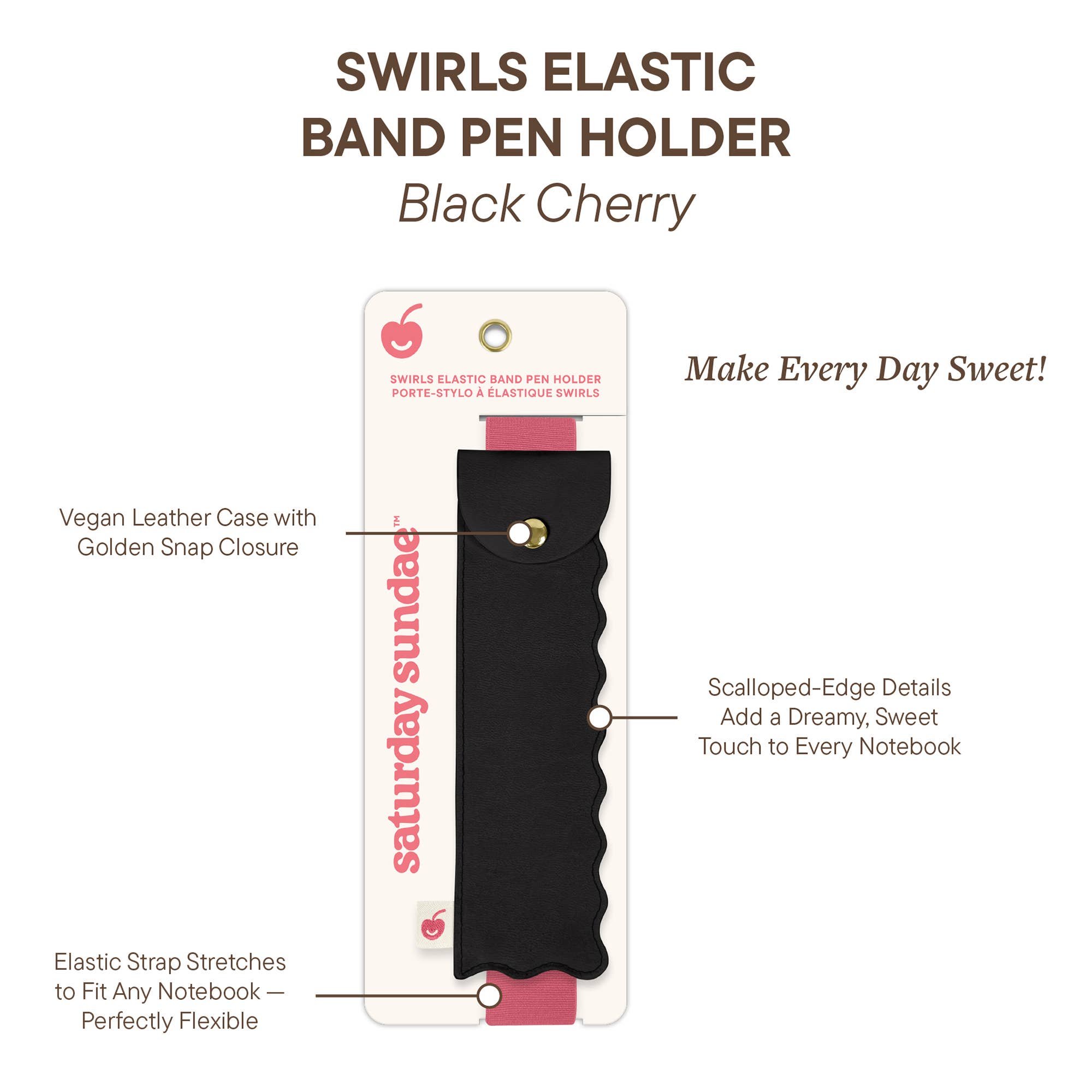 Black Cherry Swirls Elastic Band Pen Holder