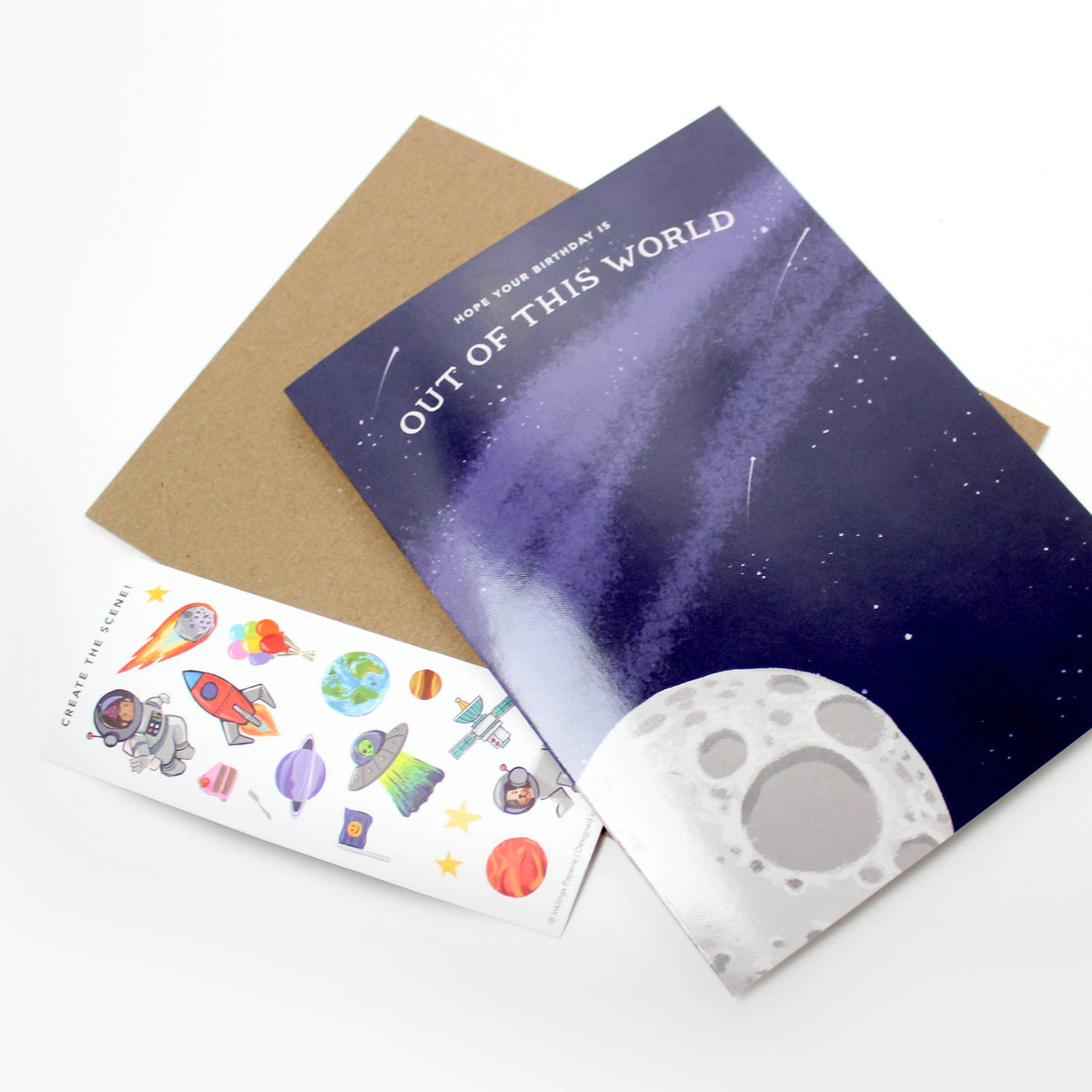 Outer Space Birthday Sticker Scene Greeting Card