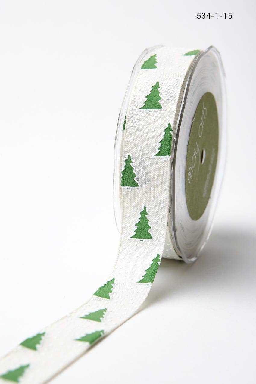 1" Christmas Trees Holiday Print Cotton Ribbon