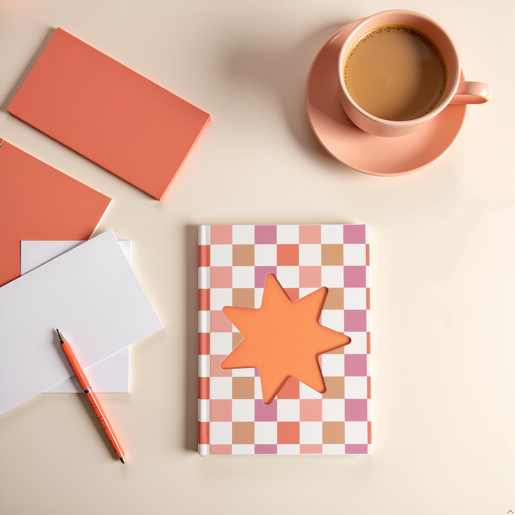 Checkered Star Pink & Orange Hardcover Journal Notebook 6x8