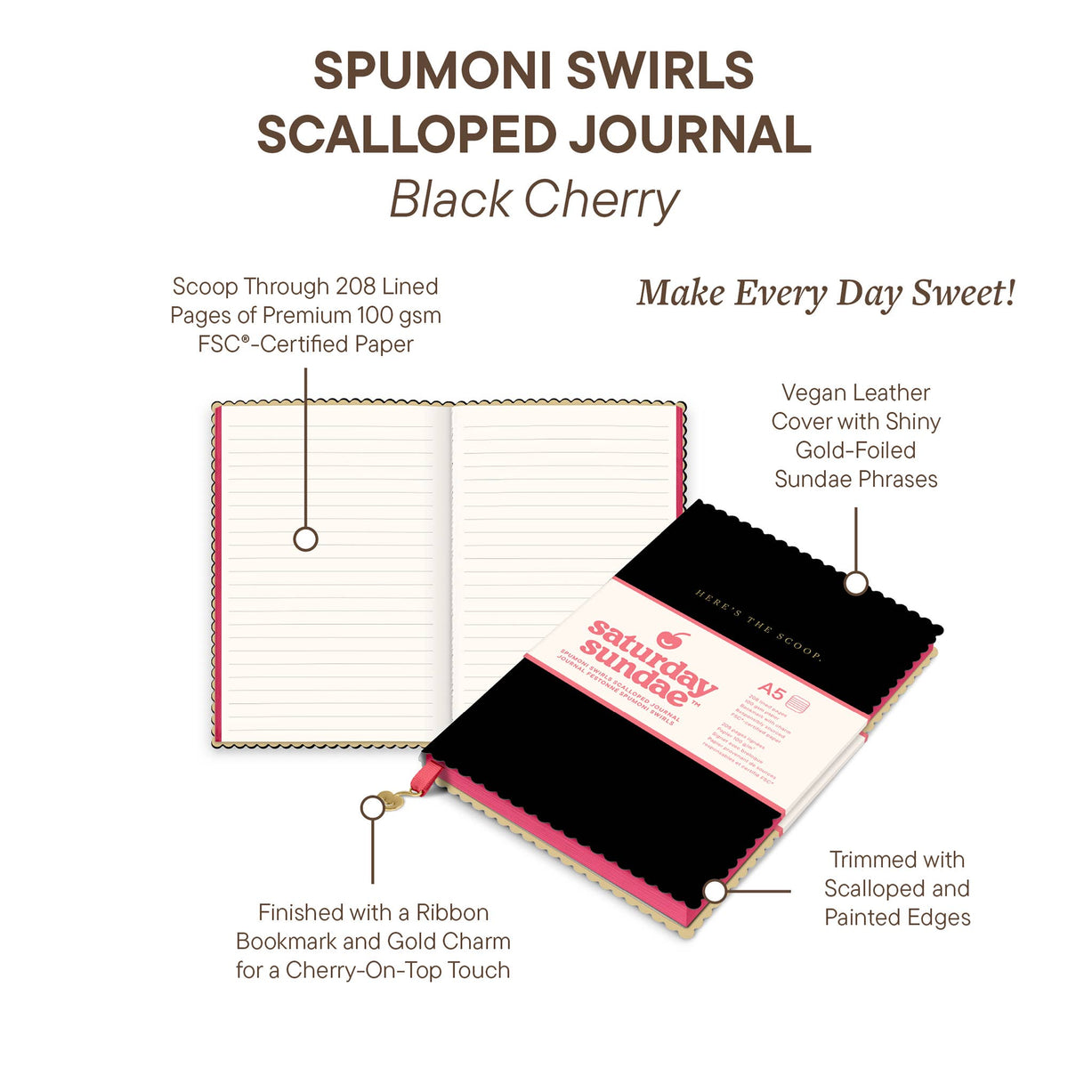 Black Cherry A5 Spumoni Swirls Scalloped Journal