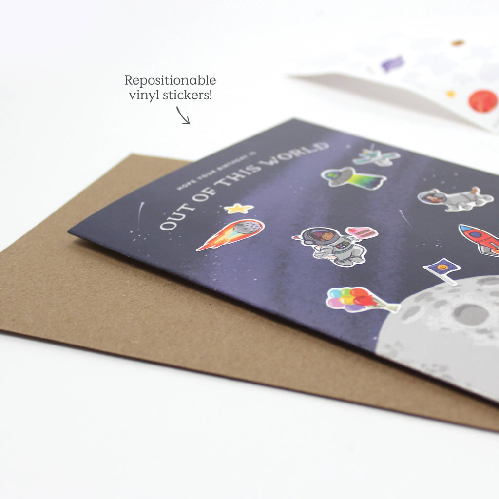 Outer Space Birthday Sticker Scene Greeting Card