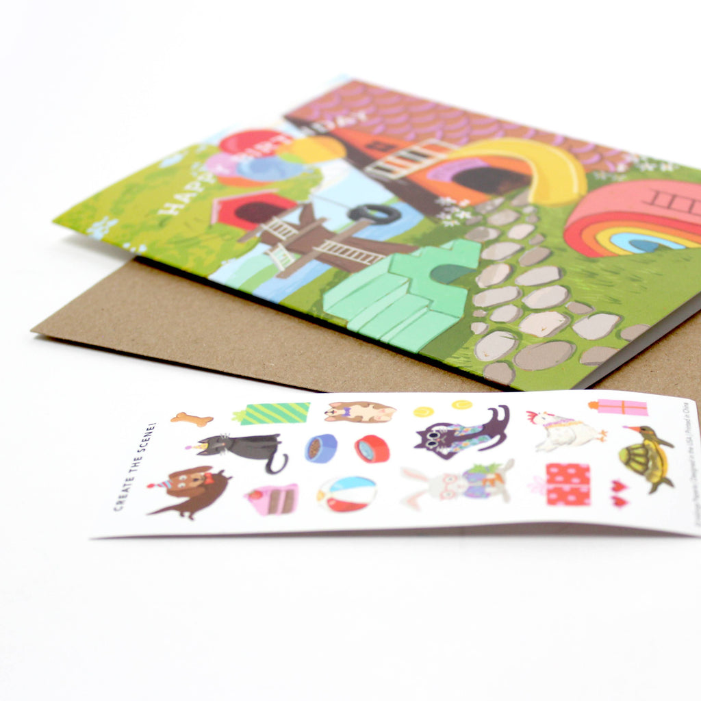 Pet Resort Birthday Sticker Scene Card