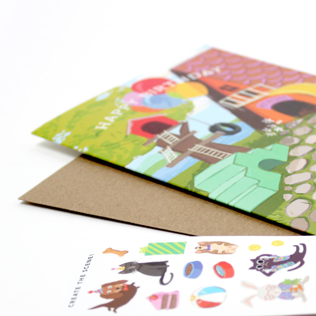 Pet Resort Birthday Sticker Scene Card