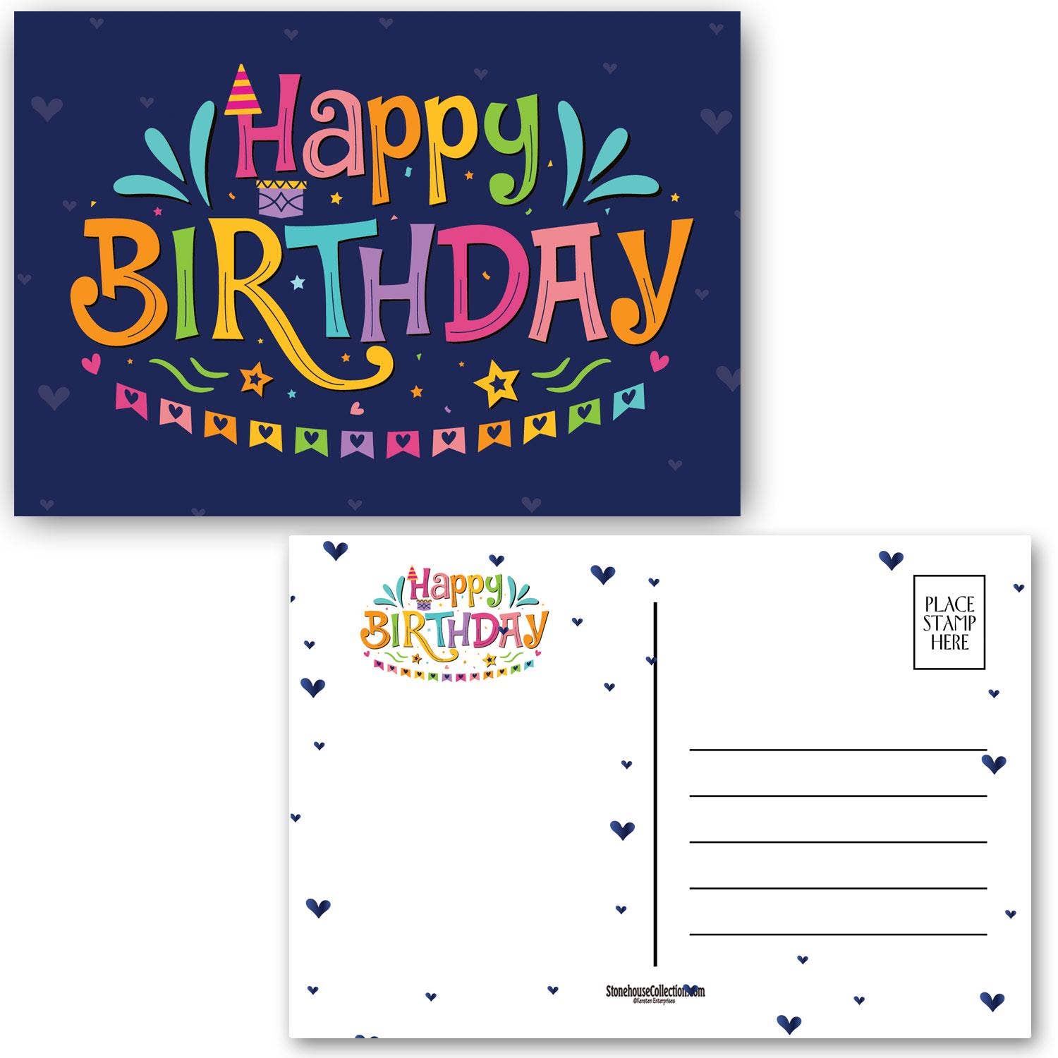 Fun and Colorful Happy Birthday Postcards - 40 Pack