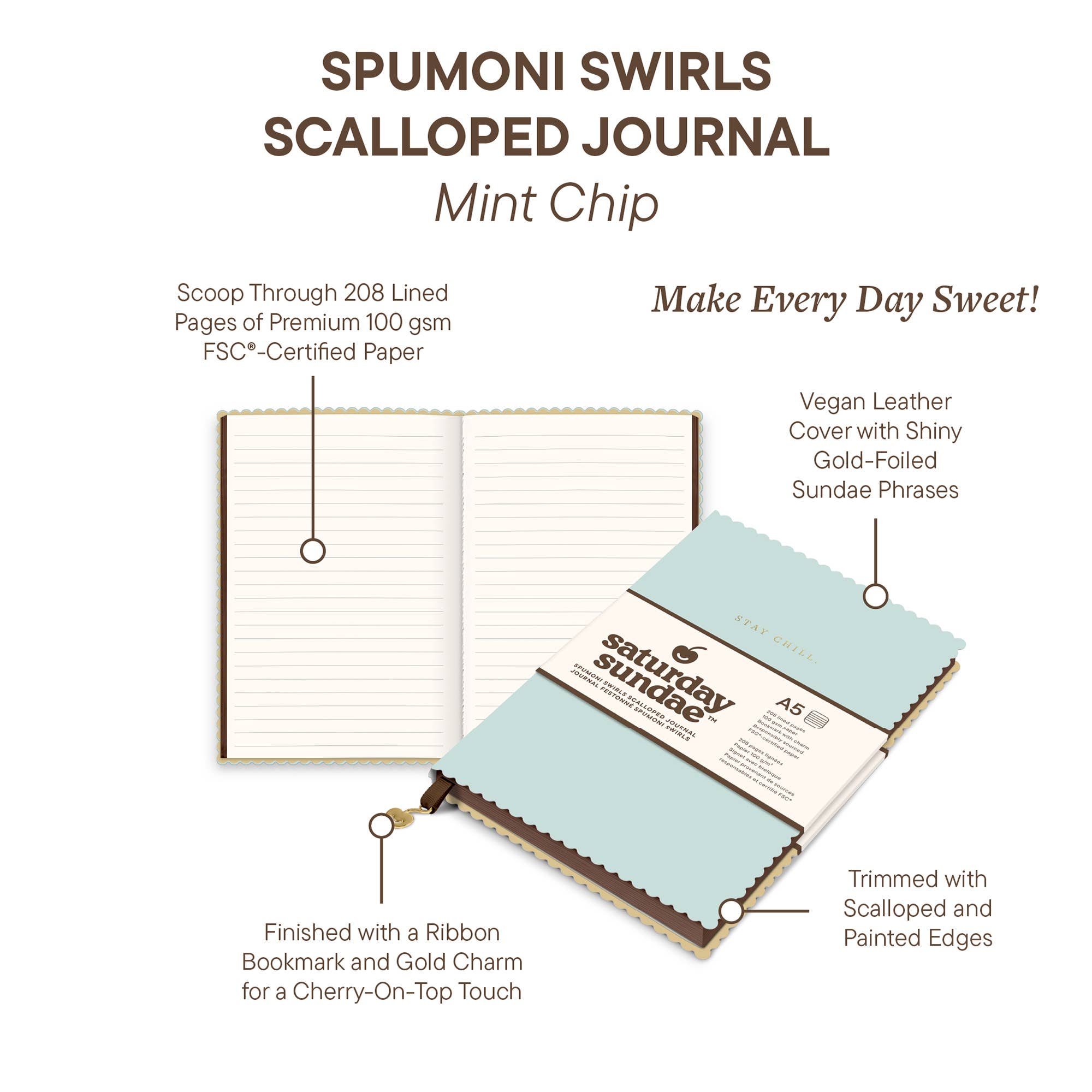 Mint Chip Spumoni Swirls Scalloped Journal – A5 Lined Notebook