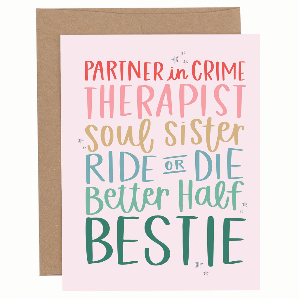 Bestie Friendship Greeting Card | Silver Foil | Pippi Post