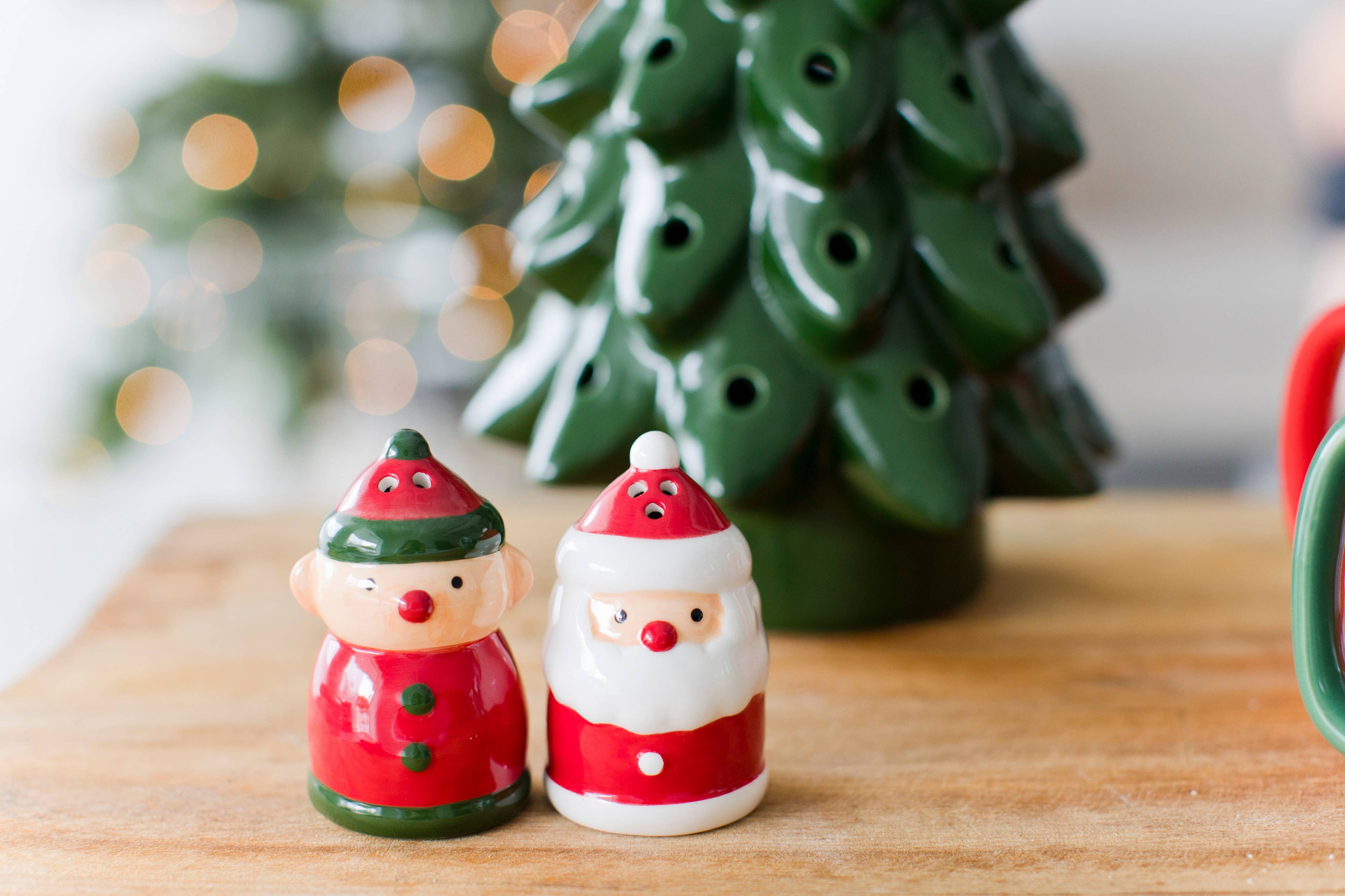 Santa & Elf Salt & Pepper Shaker Set | Ceramic Christmas Kitchen Decor
