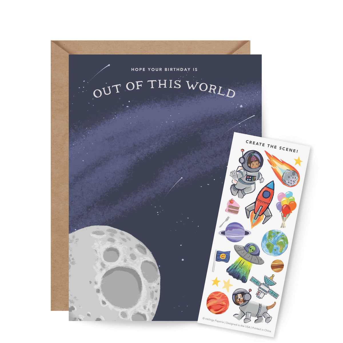Outer Space Birthday Sticker Scene Greeting Card
