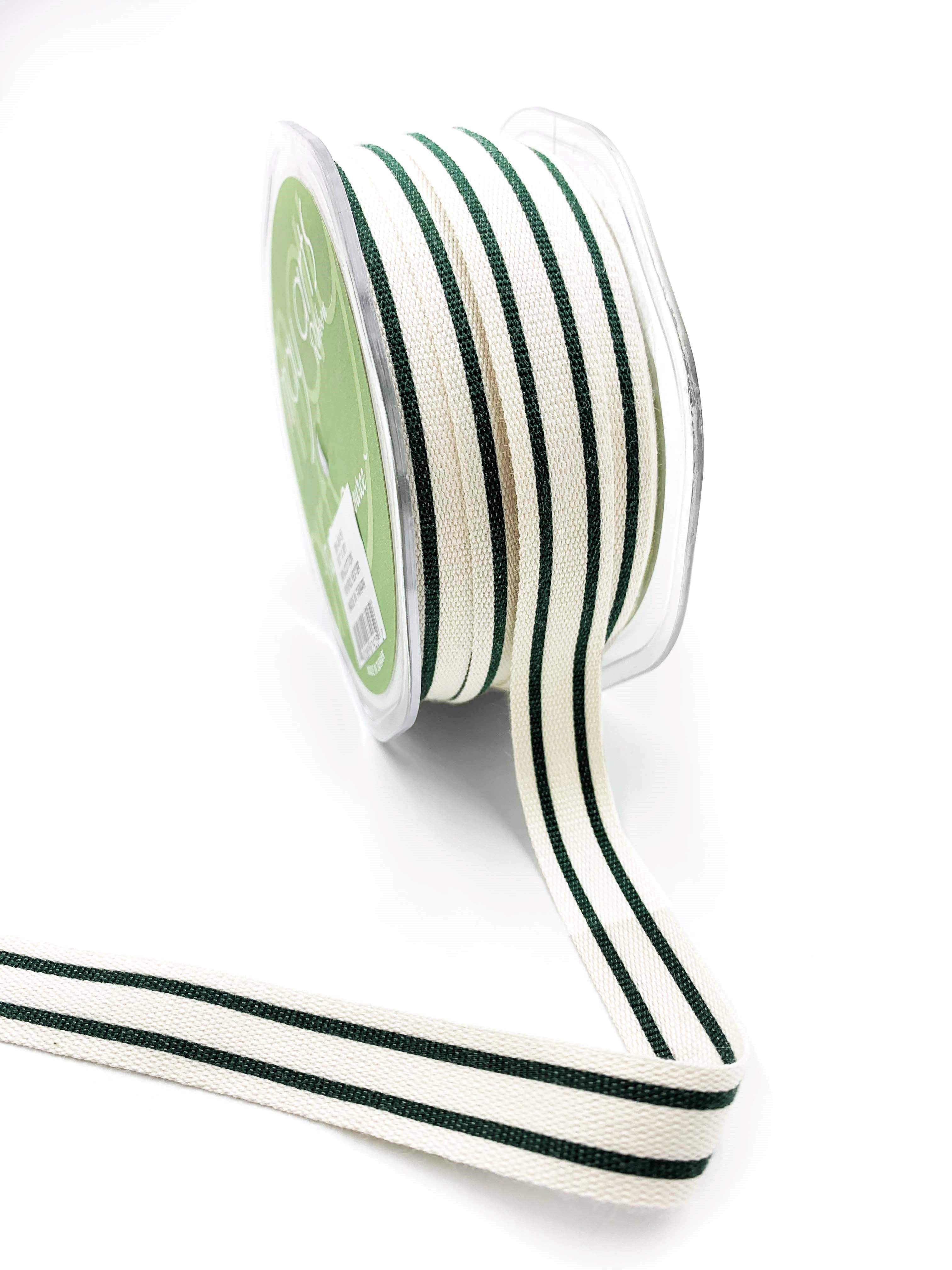 5/8" Woven Cotton Dark Green Double Stripes Ribbon