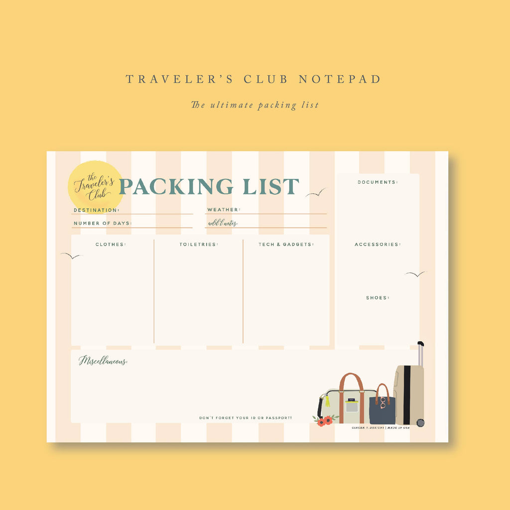 Traveler's Packing List Notepad | Ginger P. Designs