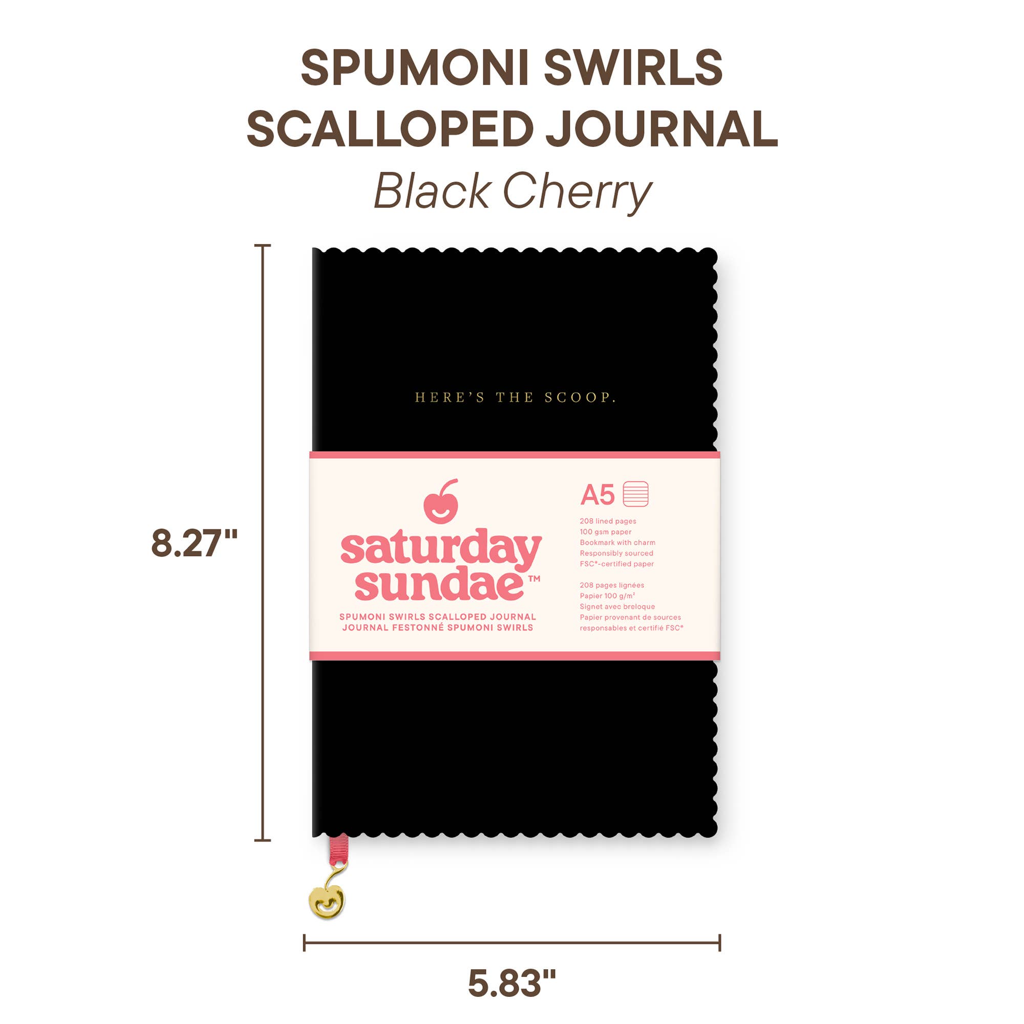 Black Cherry A5 Spumoni Swirls Scalloped Journal