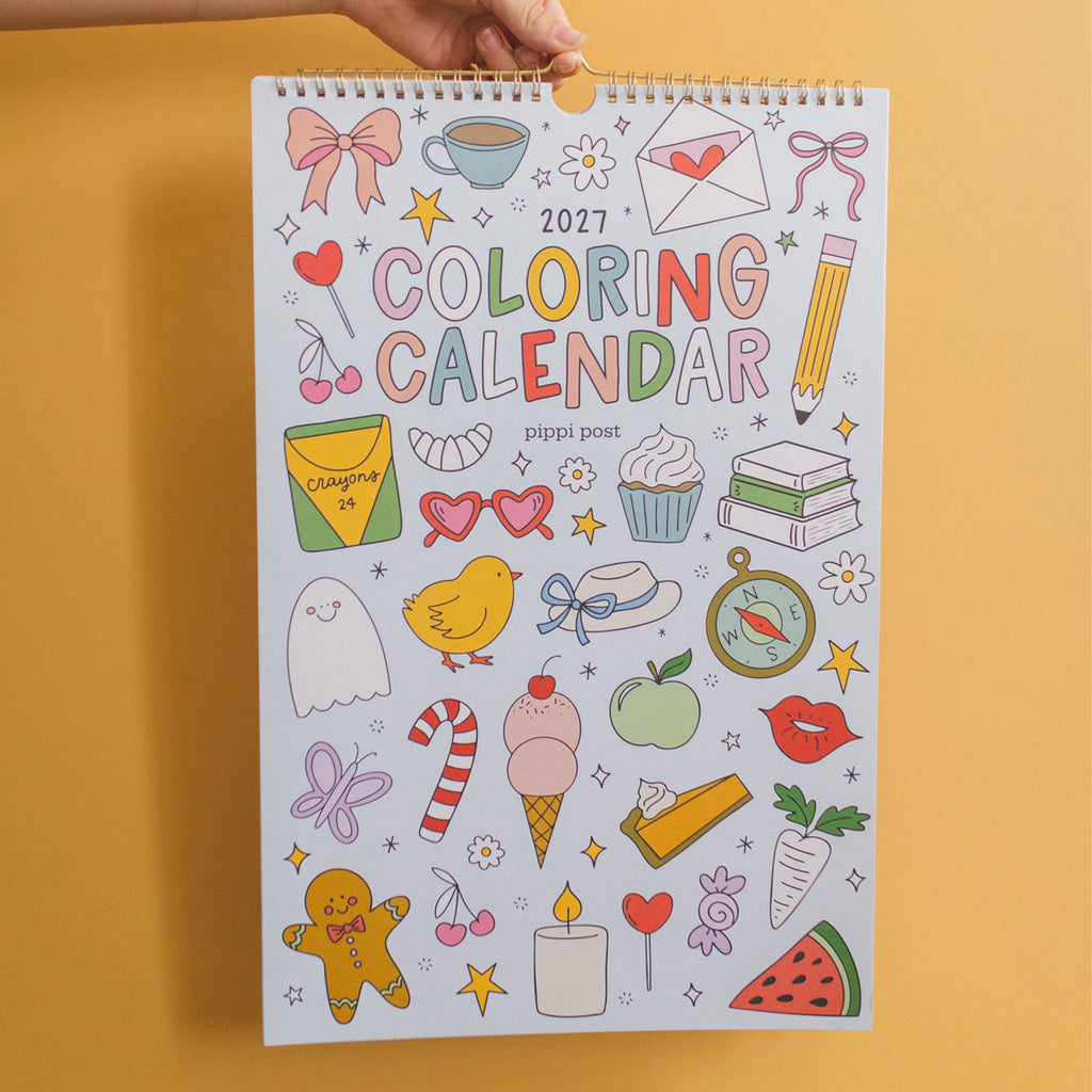 Color & Plan 2027 Spiral Hanging Wall Calendar | Colorable Illustrations | Pippi Post
