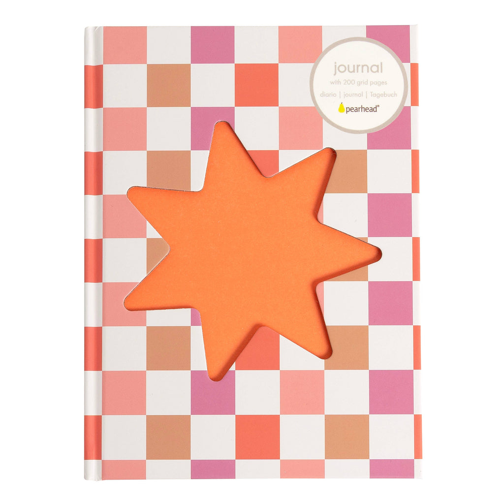 Checkered Star Pink & Orange Hardcover Journal Notebook 6x8
