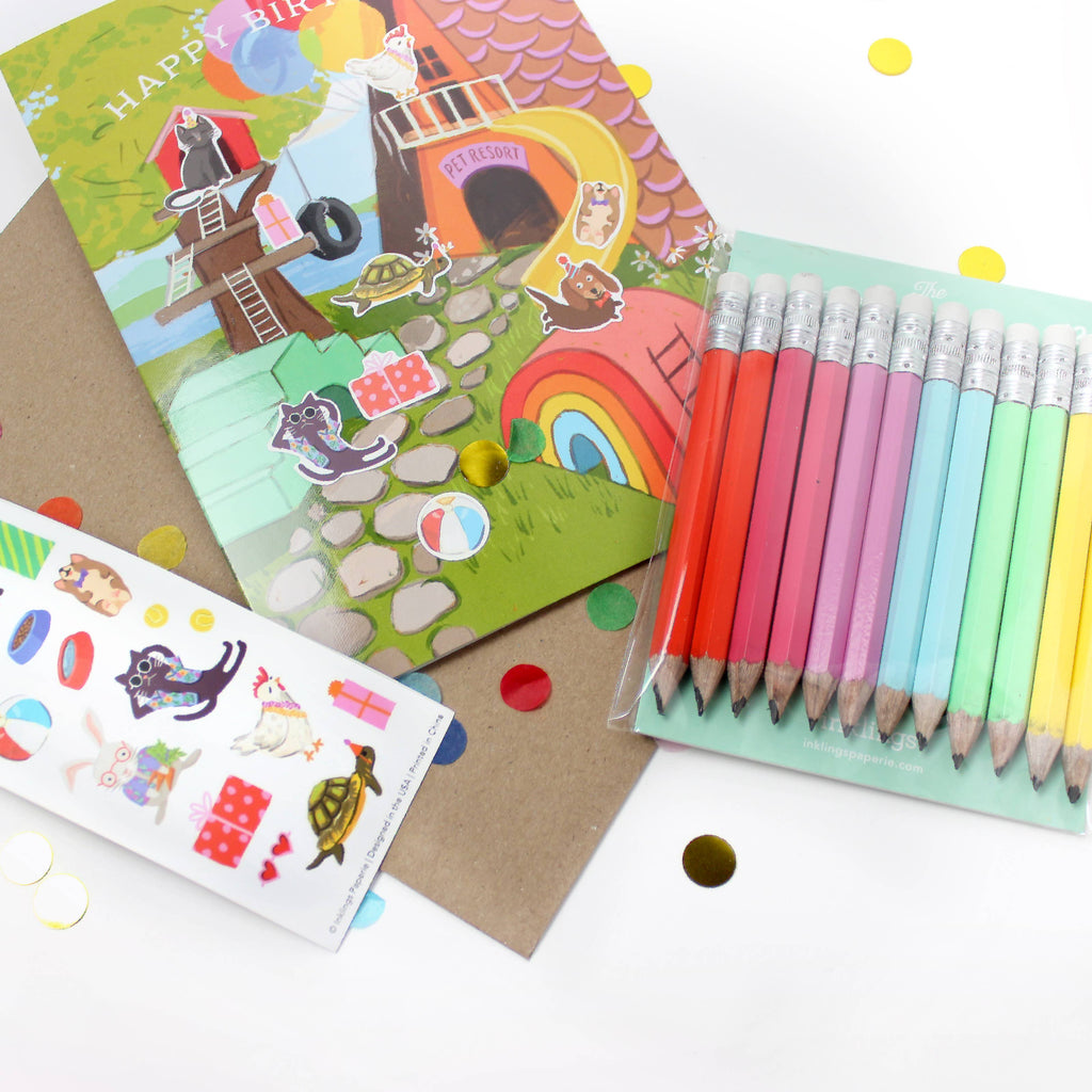 Pet Resort Birthday Sticker Scene Card