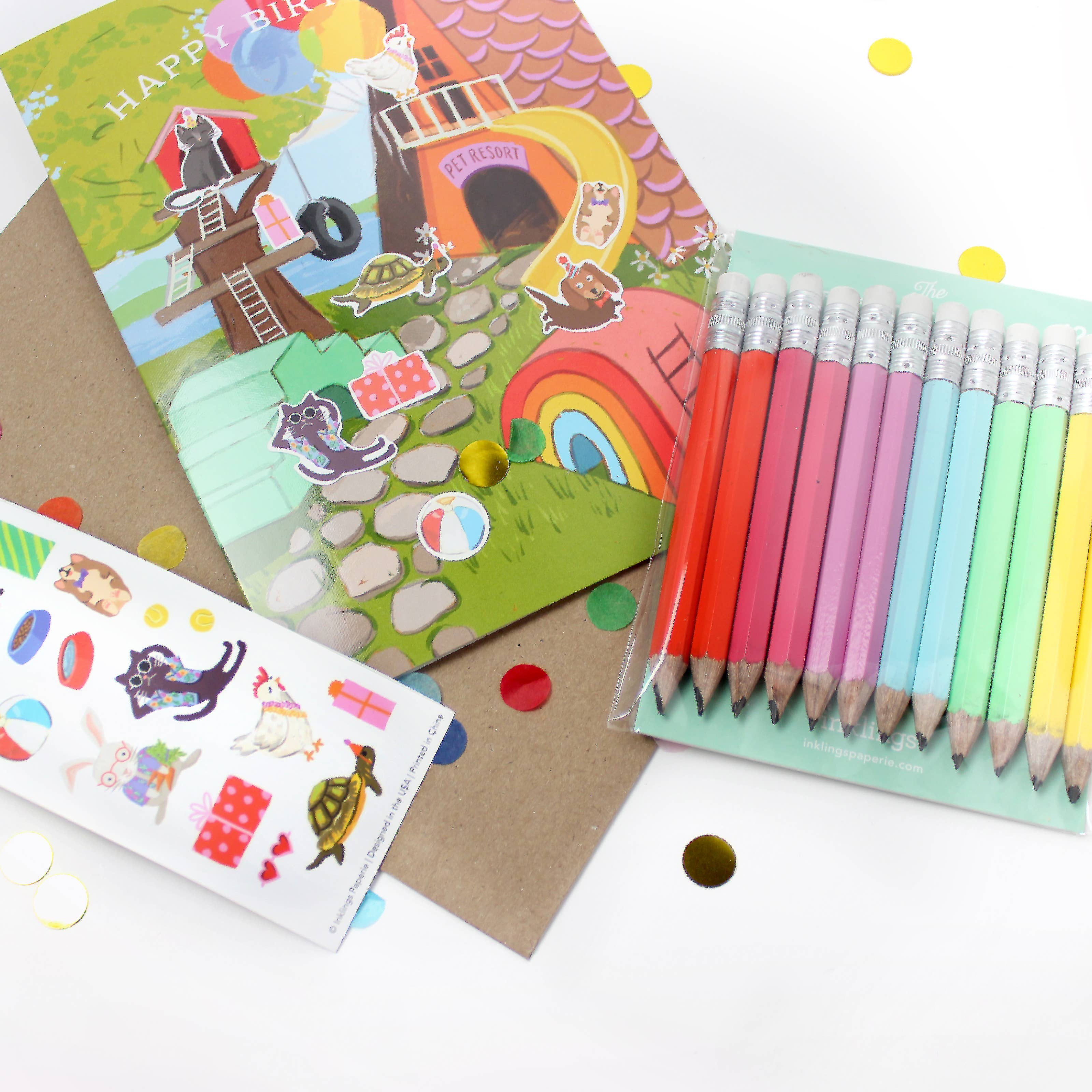 Pet Resort Birthday Sticker Scene Card