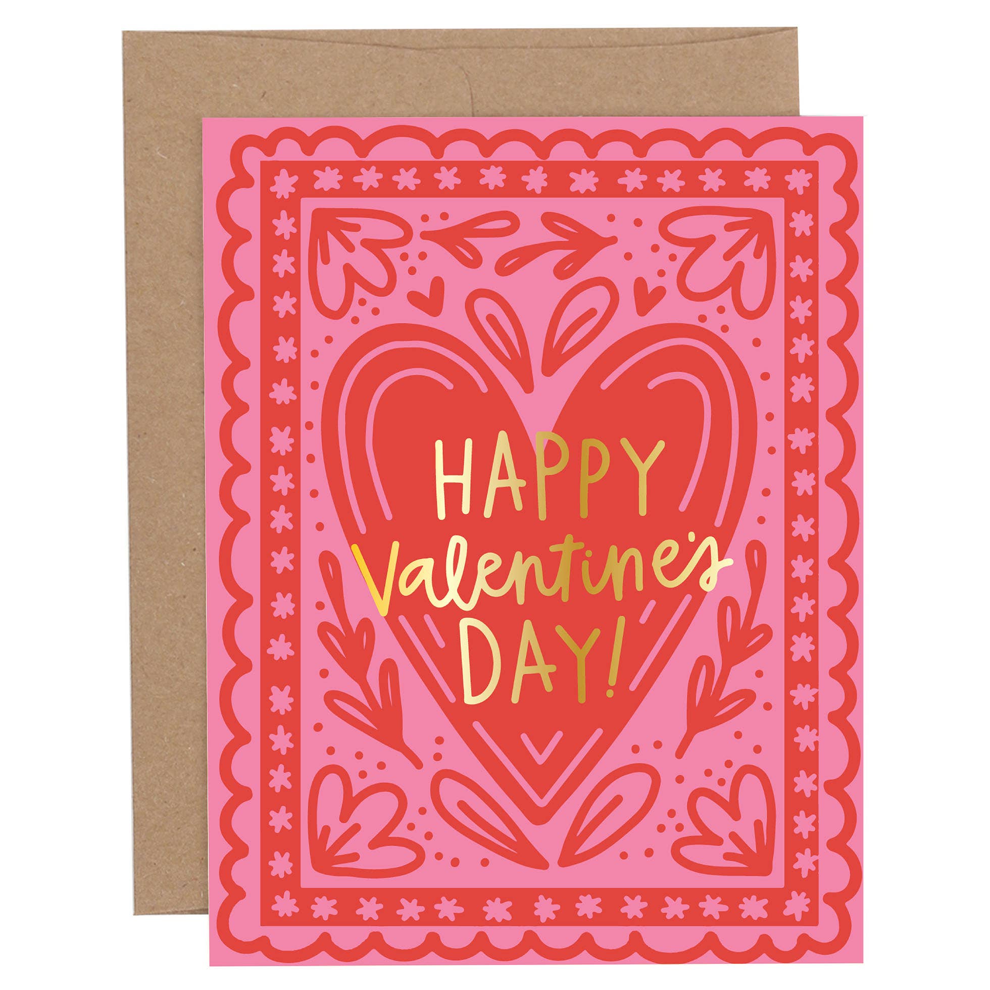 Valentine’s Day Greeting Card – Gold Foil Pink Valentine’s Card by Pippi Post