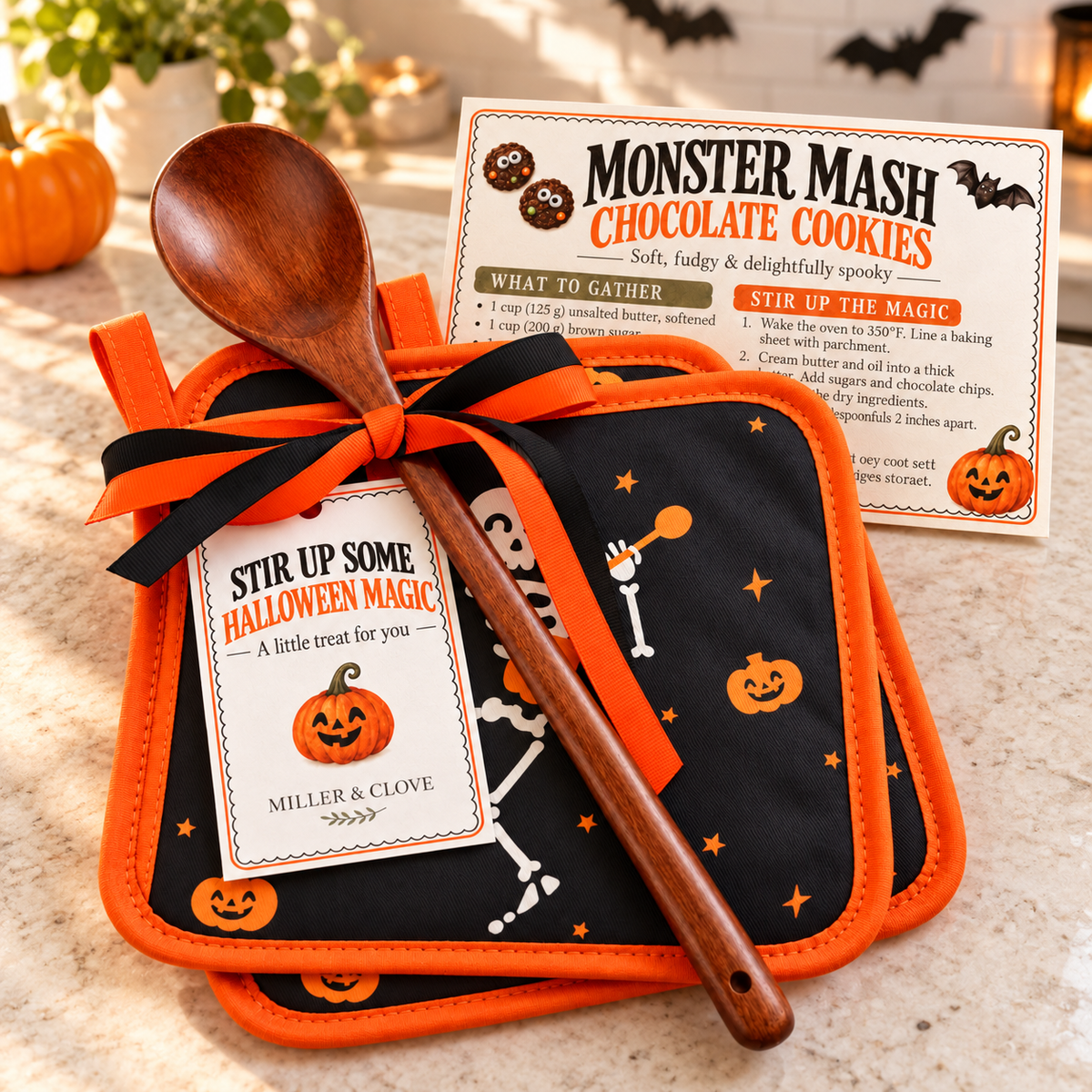 Halloween Baking Gift Set | Hot Pads, Spoon & Recipe Card
