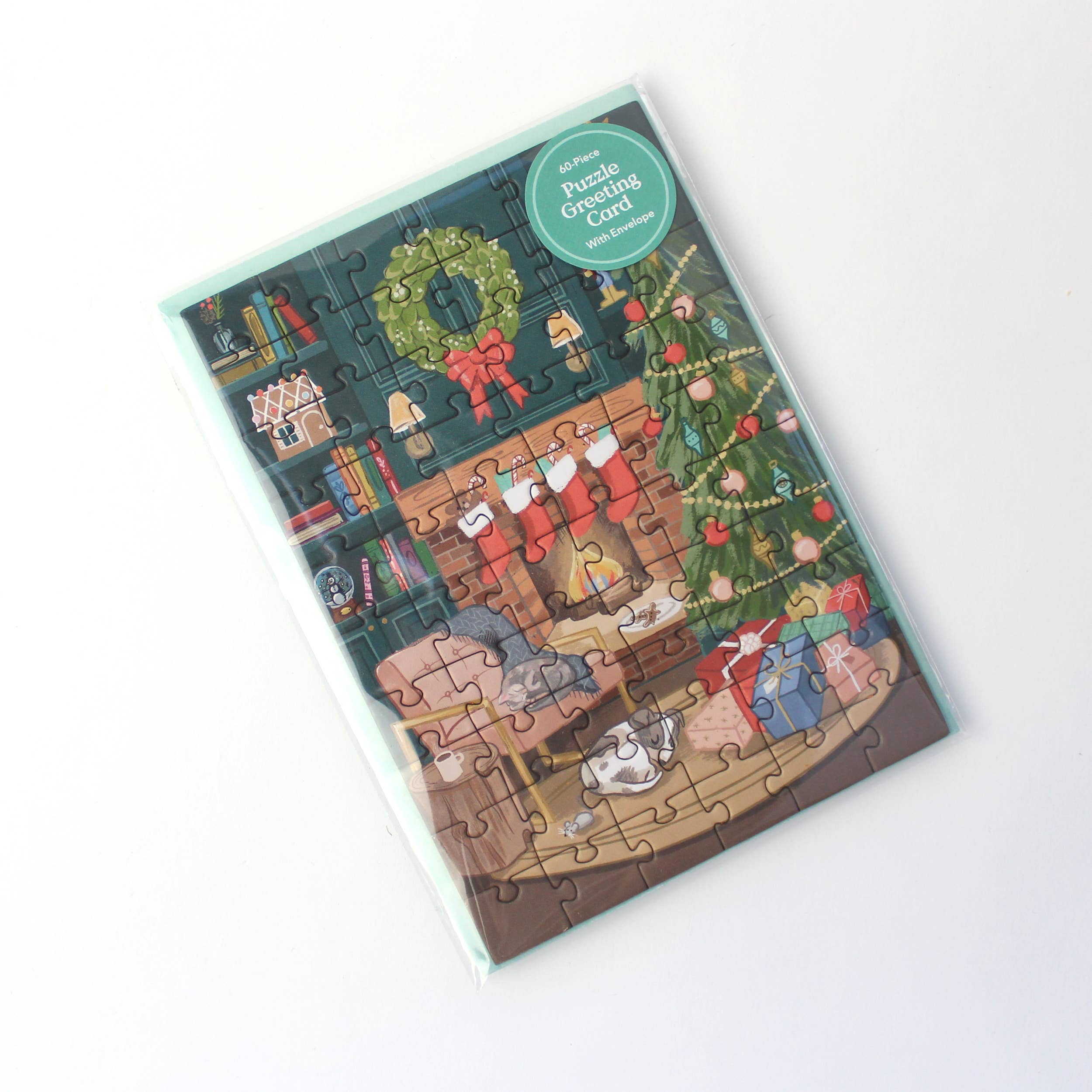 Puzzle Greeting Card – Cozy Fireplace Scene