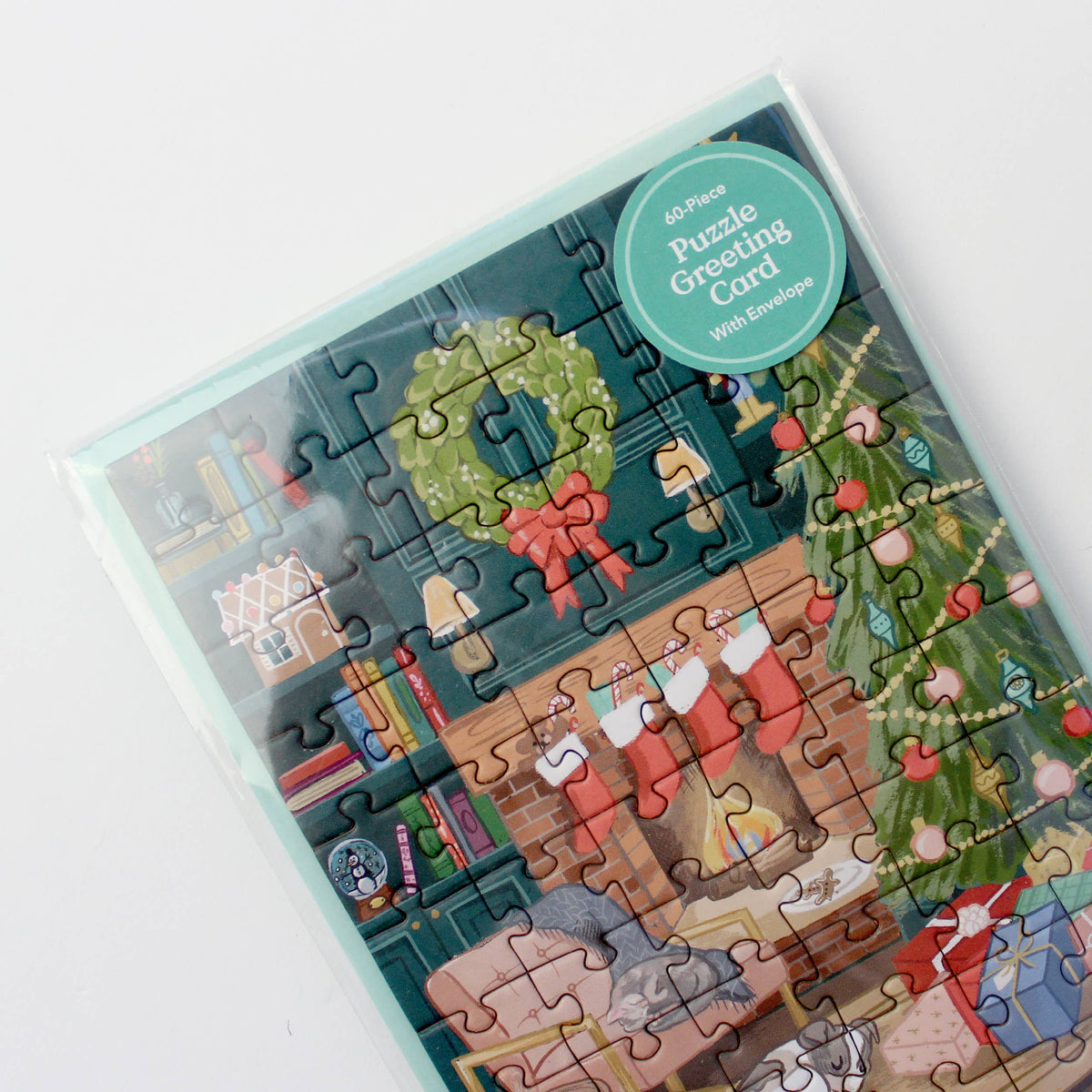 Puzzle Greeting Card – Cozy Fireplace Scene