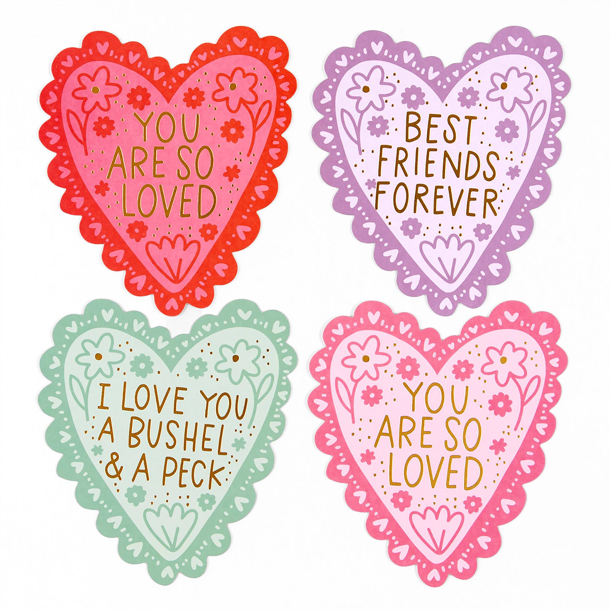 Valentine’s Day Greeting Card Boxed Set – Die-Cut Heart Cards with Gold Foil by Pippi Post