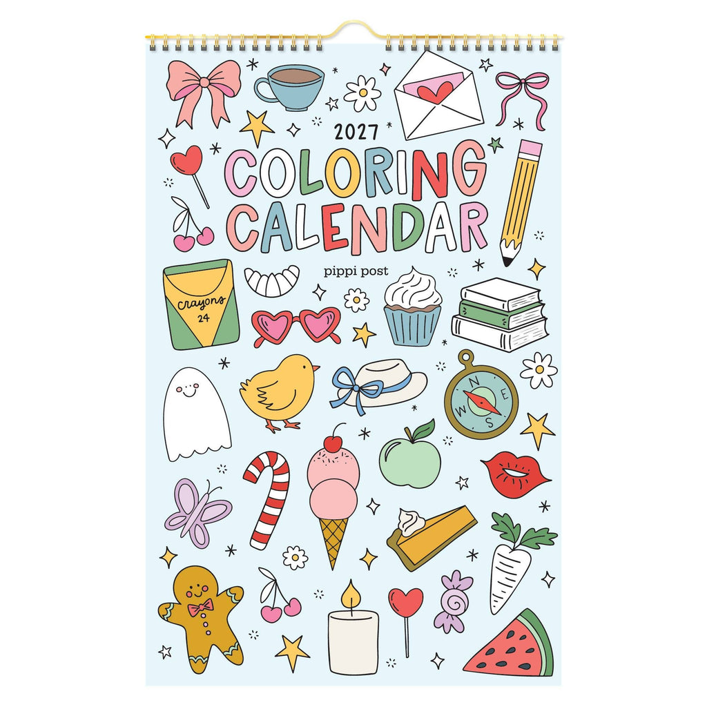 Color & Plan 2027 Spiral Hanging Wall Calendar | Colorable Illustrations | Pippi Post
