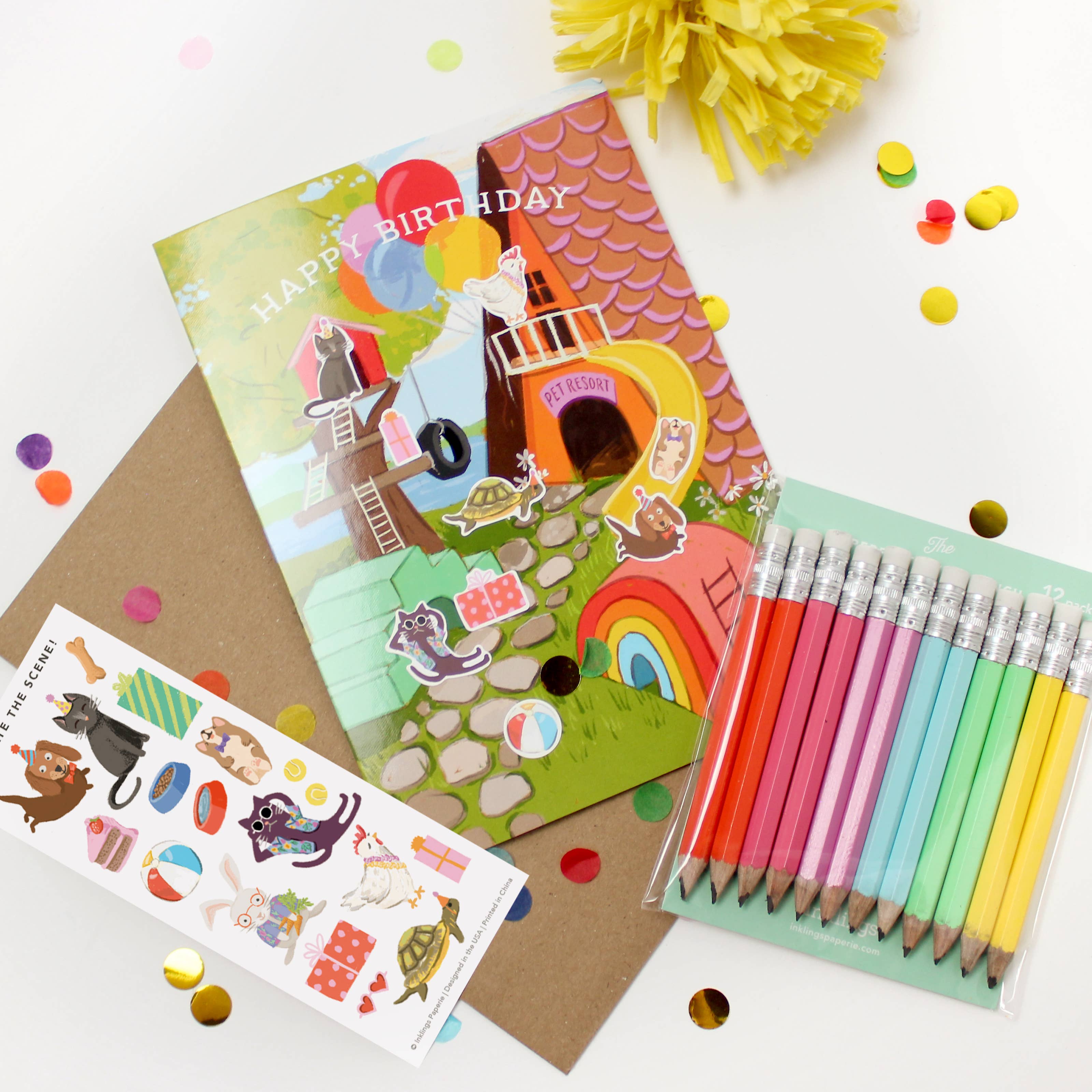 Pet Resort Birthday Sticker Scene Card