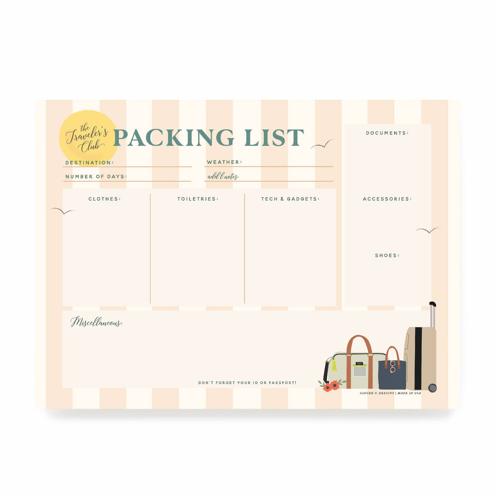 Traveler's Packing List Notepad | Ginger P. Designs
