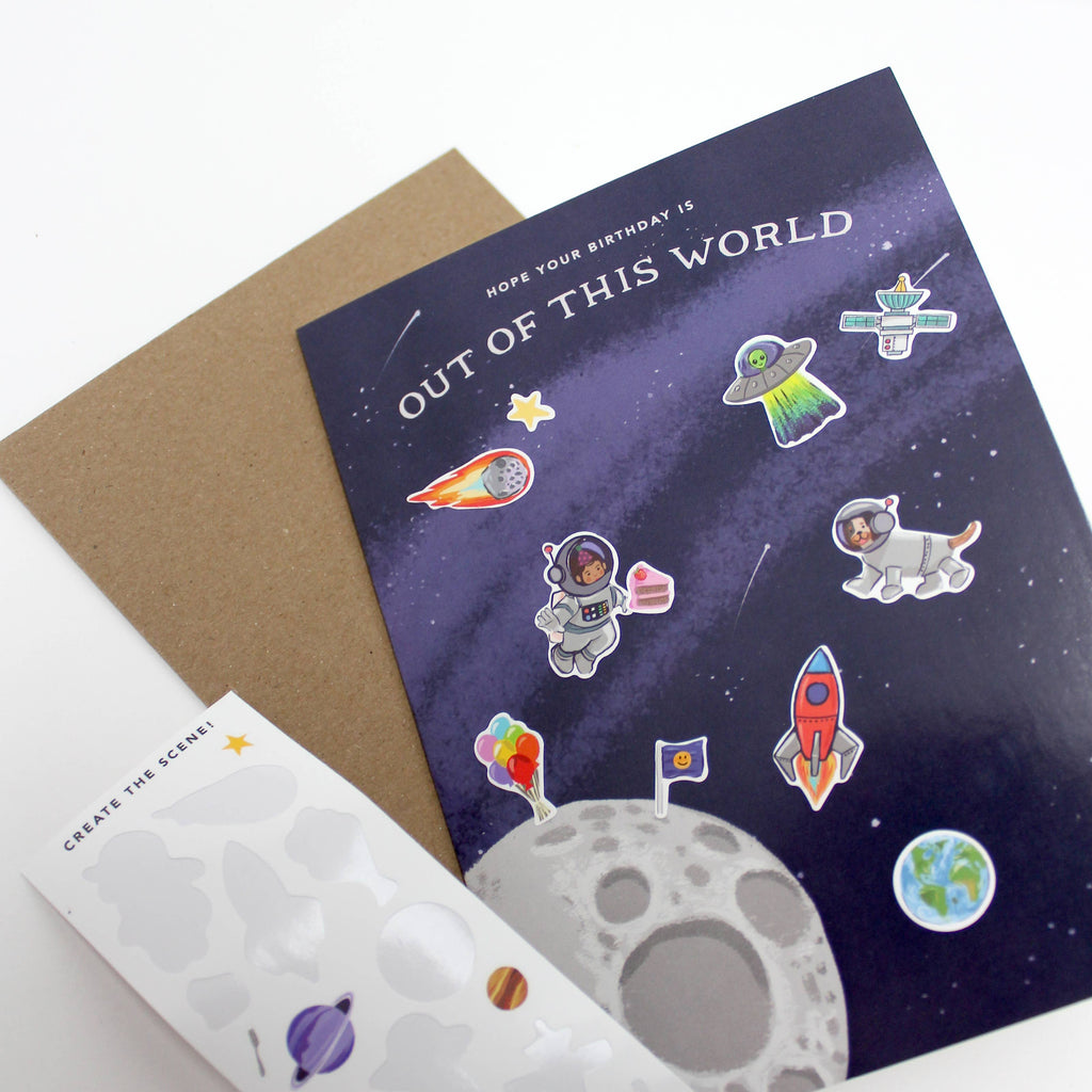 Outer Space Birthday Sticker Scene Greeting Card