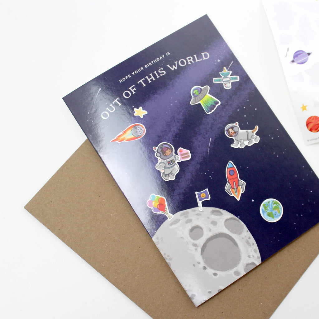 Outer Space Birthday Sticker Scene Greeting Card