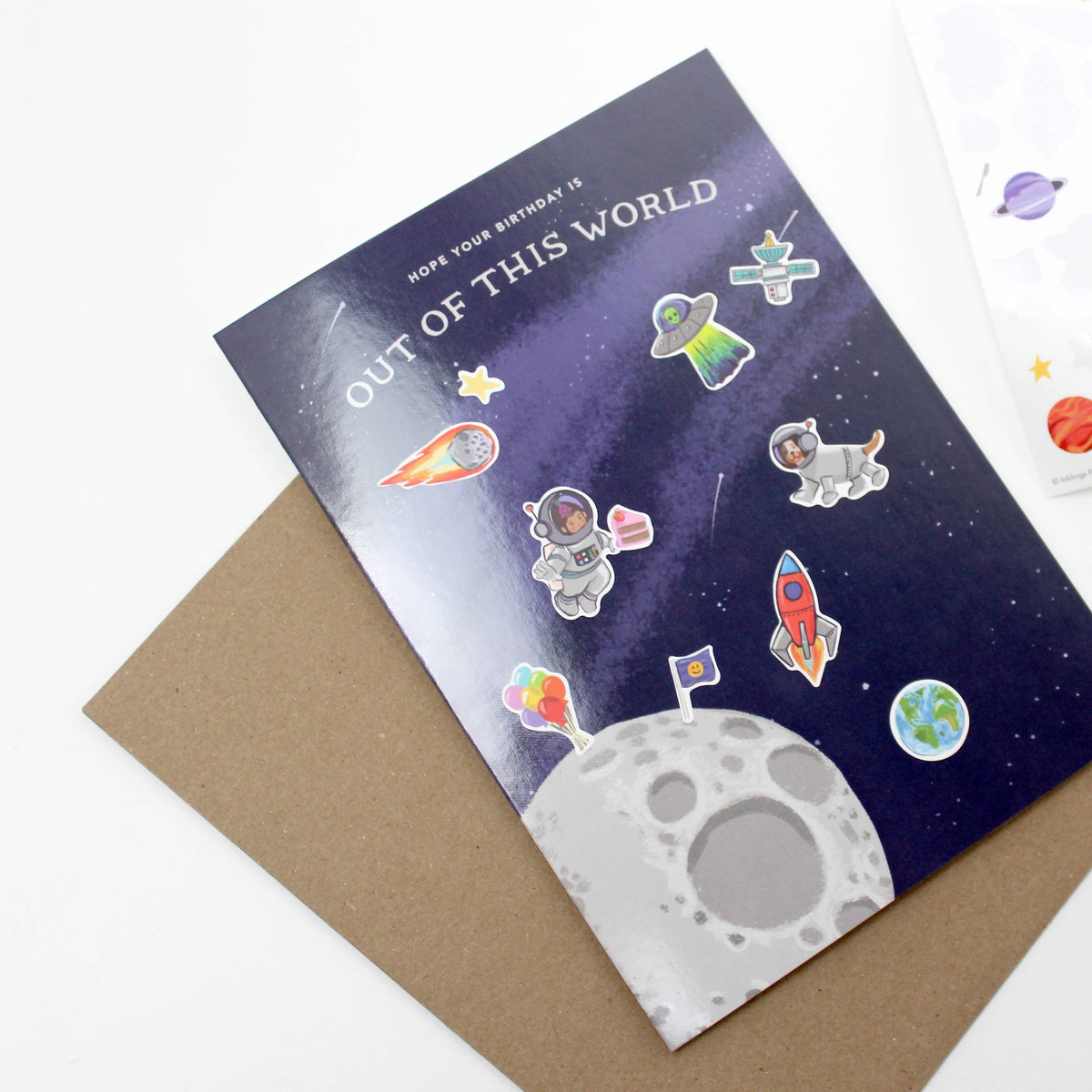 Outer Space Birthday Sticker Scene Greeting Card