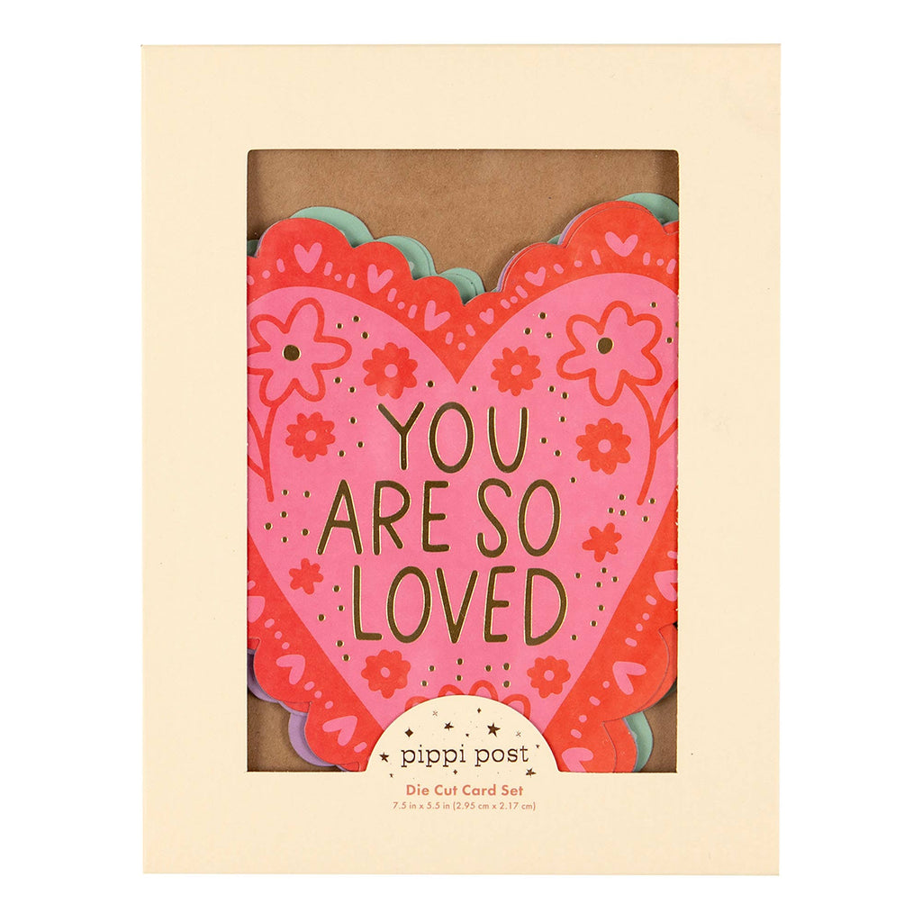 Valentine’s Day Greeting Card Boxed Set – Die-Cut Heart Cards with Gold Foil by Pippi Post