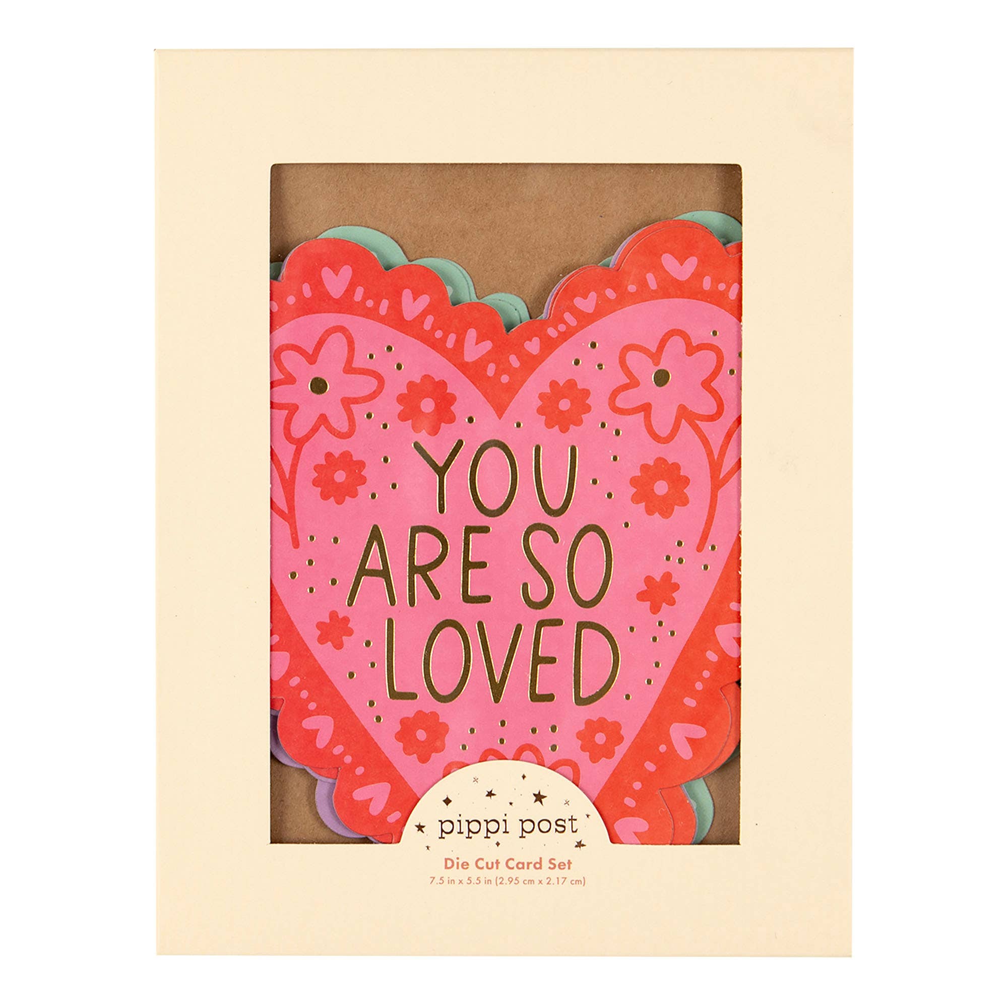 Valentine’s Day Greeting Card Boxed Set – Die-Cut Heart Cards with Gold Foil by Pippi Post