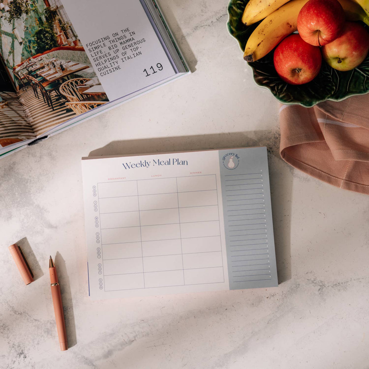 Weekly Meal Planner & Grocery List, Undated - On the Menu
