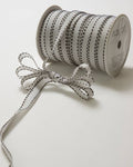 3/8" White Classic Grosgrain Ribbon with Black Stitches